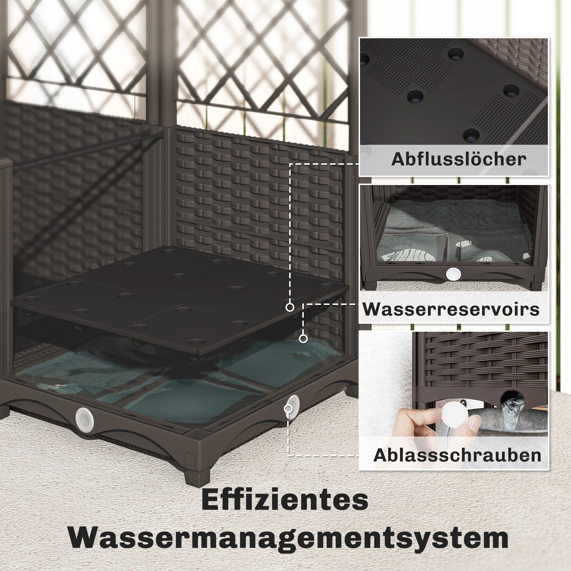 2er Set Spalier mit Pflanzkasten Blumenkasten mit Drainageloch Timer Bewässerungssystem 80 x 40 x 136 cm Braun