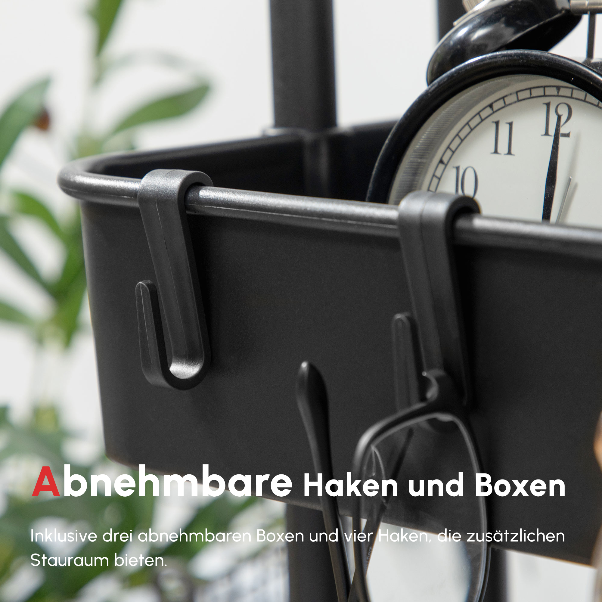 Rollwagen mit 3 Etagen, Ablagekörben, Haken, Beistellwagen für Küche oder Wohnzimmer, Stahl, Kunststoff, Schwarz
