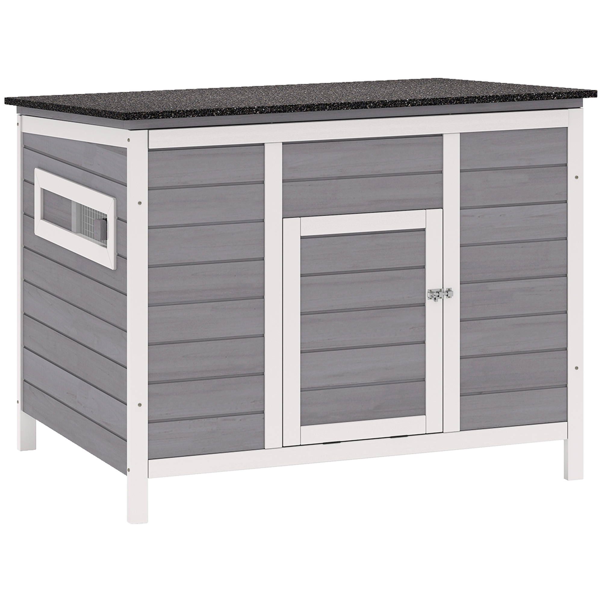 Entenstall wetterfest Entenhaus aus Holz mit herausnehmbar Boden Schiebefenster aufklappbar Asphaltdach 93x70x72cm Grau