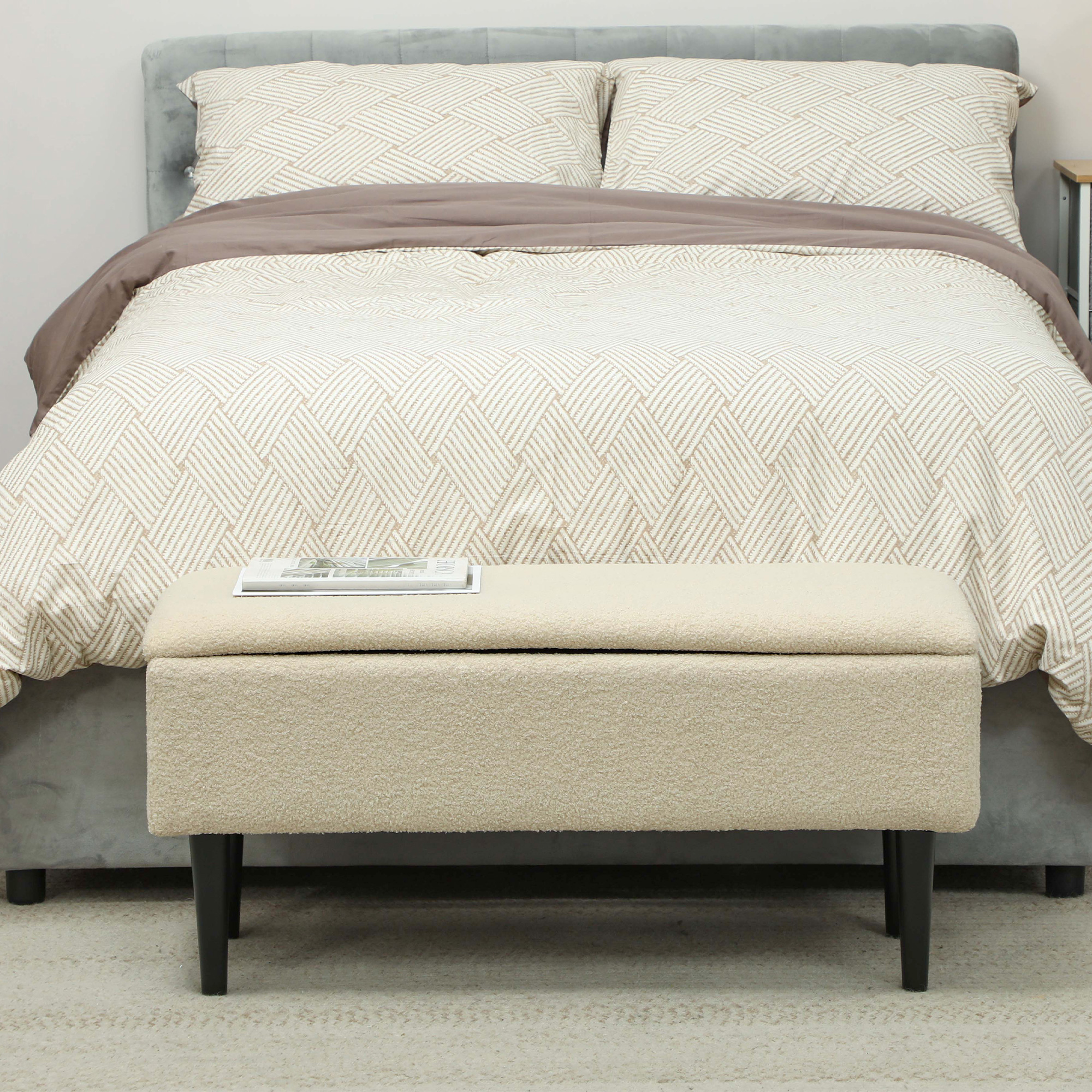 Sitzbank im Vintagedesign, Schuhbank, versteckter Stauraum, Kaschmir-Optik, Beige + Schwarz