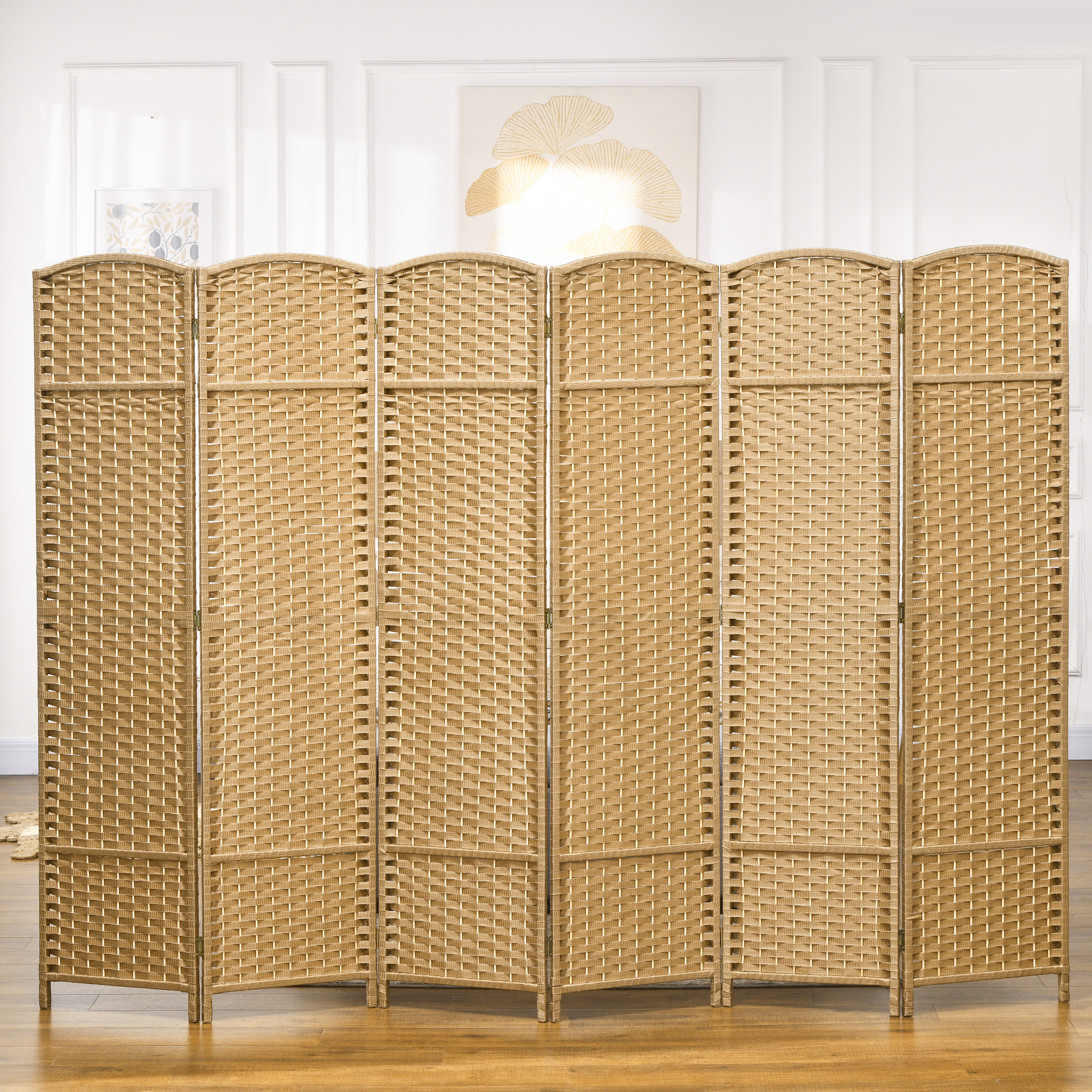 6-teiliger Raumtrenner, Faltbarer Sichtschutz, Sichtschutzwand für Wohnzimmer, Schlafzimmer, Homeoffice, Natur