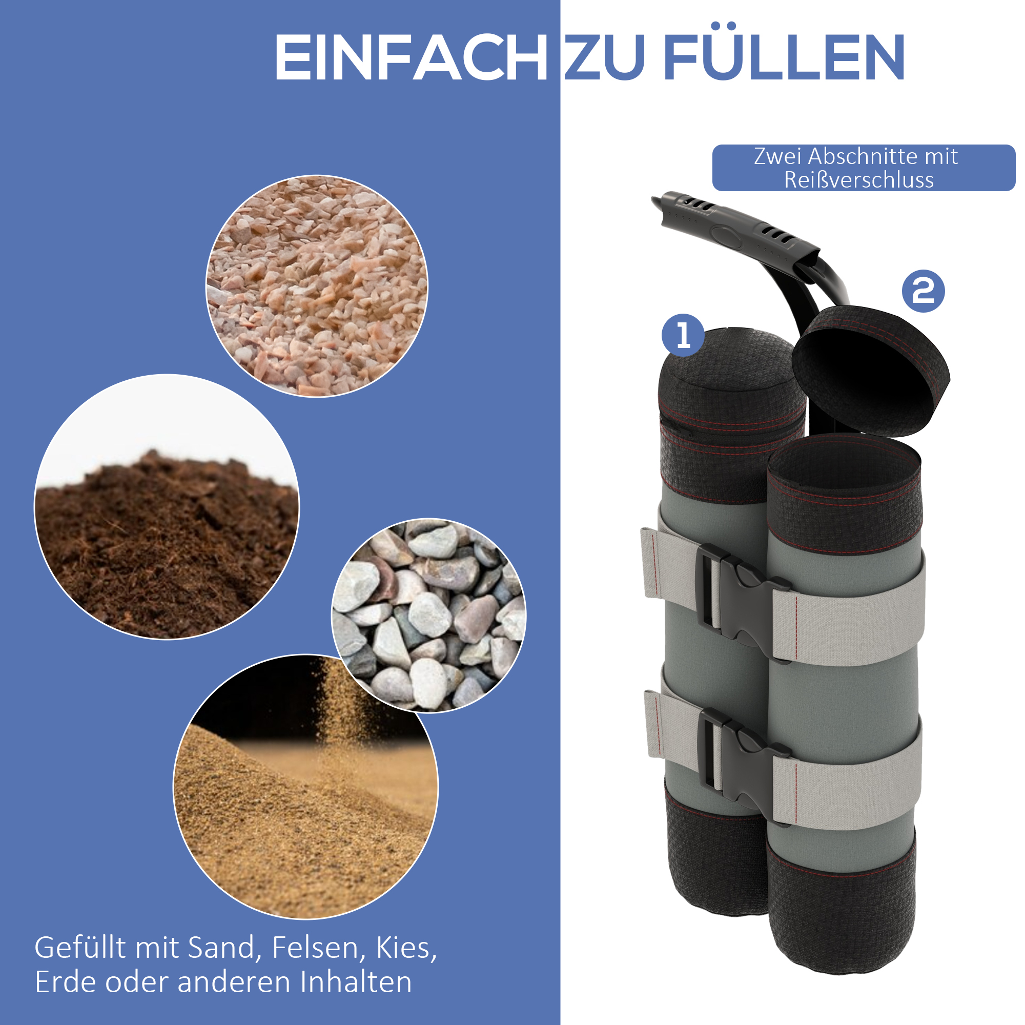 Sandsäcke für Pavillons, 4er-Set, 48 kg, ohne Sand, mit Fixierriemen, wetterfest, Schwarz