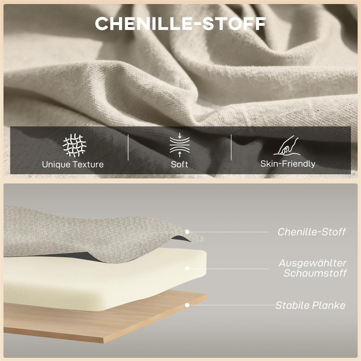 2-Sitzer-Sofa, kleines Chenille-Sofa mit Flügelrücken, dickem Sitz, Gummibaumholzfüßen, Beige