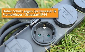 Gartensteckdosenleiste für Außen, 4-fach / IP44, 3m Zuleitung, mit Schalter