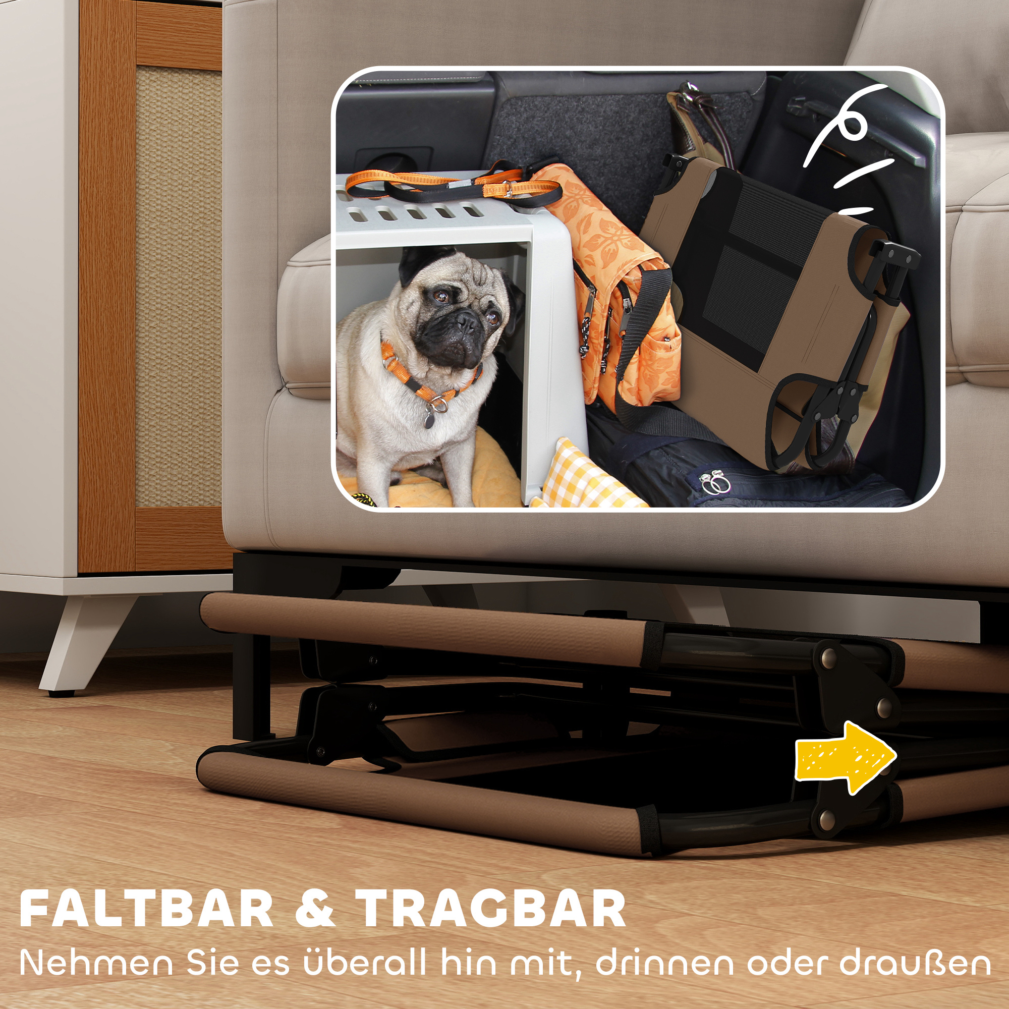 Erhöhtes Hundebett klappbar Haustierbett, Outdoor Hundeliege mit Netzdesign Kaffee Oxford 75 x 51 x 18 cm