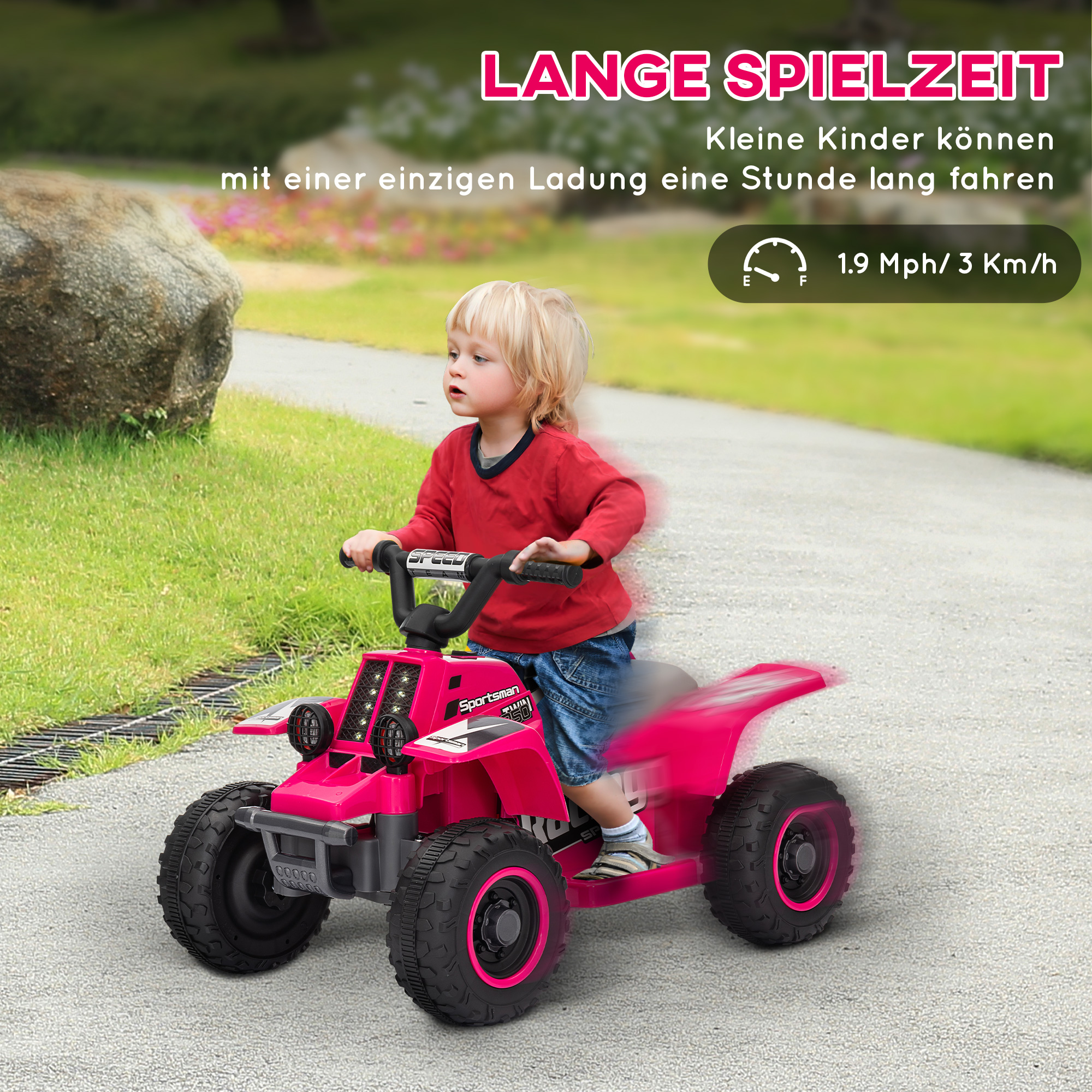 Quad Bike für Kinder, batteriebetrieben, fährt vorwärts und rückwärts, LED-Lichter, 18-36 Monate, Rosa