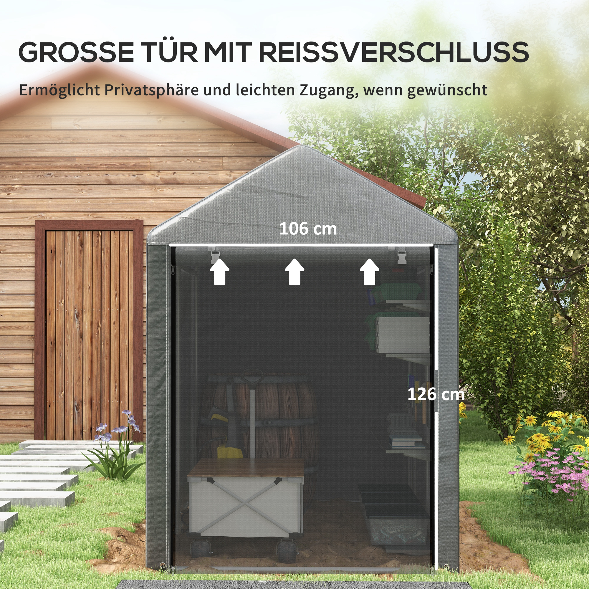 Gartenschuppen, Lagerzelt, robust & wetterfest, Stahlrahmen, 1,2x1,8x1,6m, Dunkelgrau