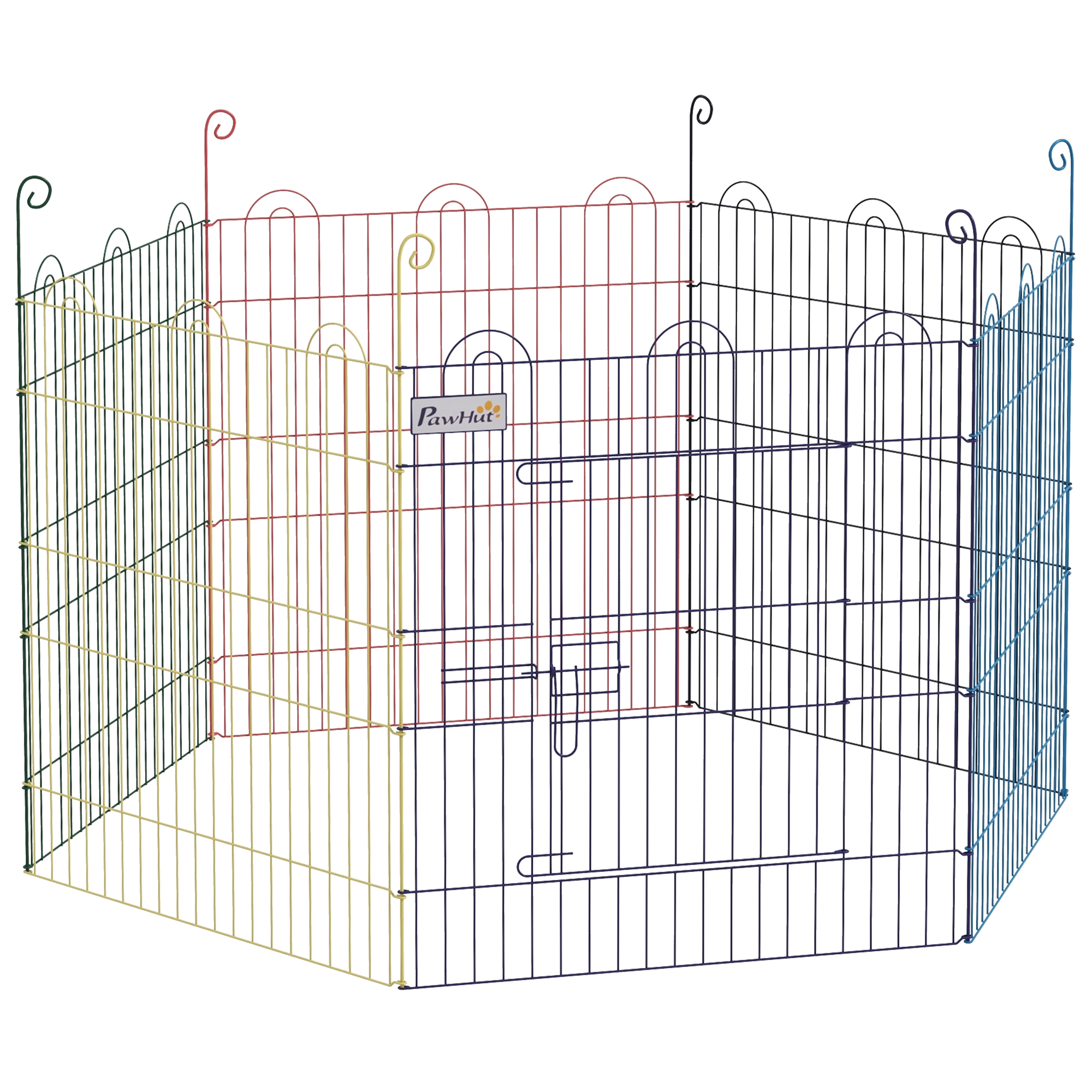 Freilaufgehege, Welpenauslauf, modulares Design, verriegelbar, Metall, Ø120x60H cm, Bunt