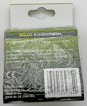 MILOS Kreuzschalter weiß matt / 250V~/ 10A, inkl. Rahmen, UP