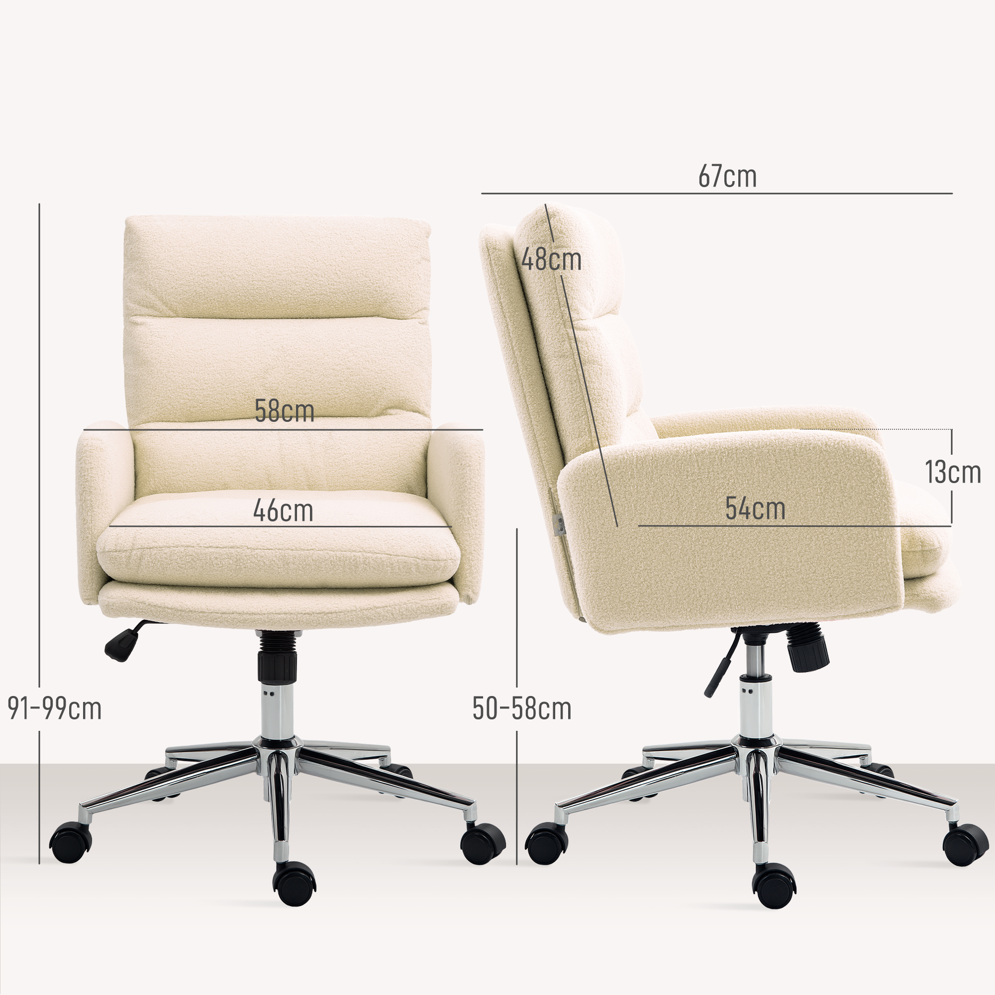 Bürostuhl, Schreibtisch-Polsterstuhl, Kippfunktion, drehbar, rollbar, Cremeweiß