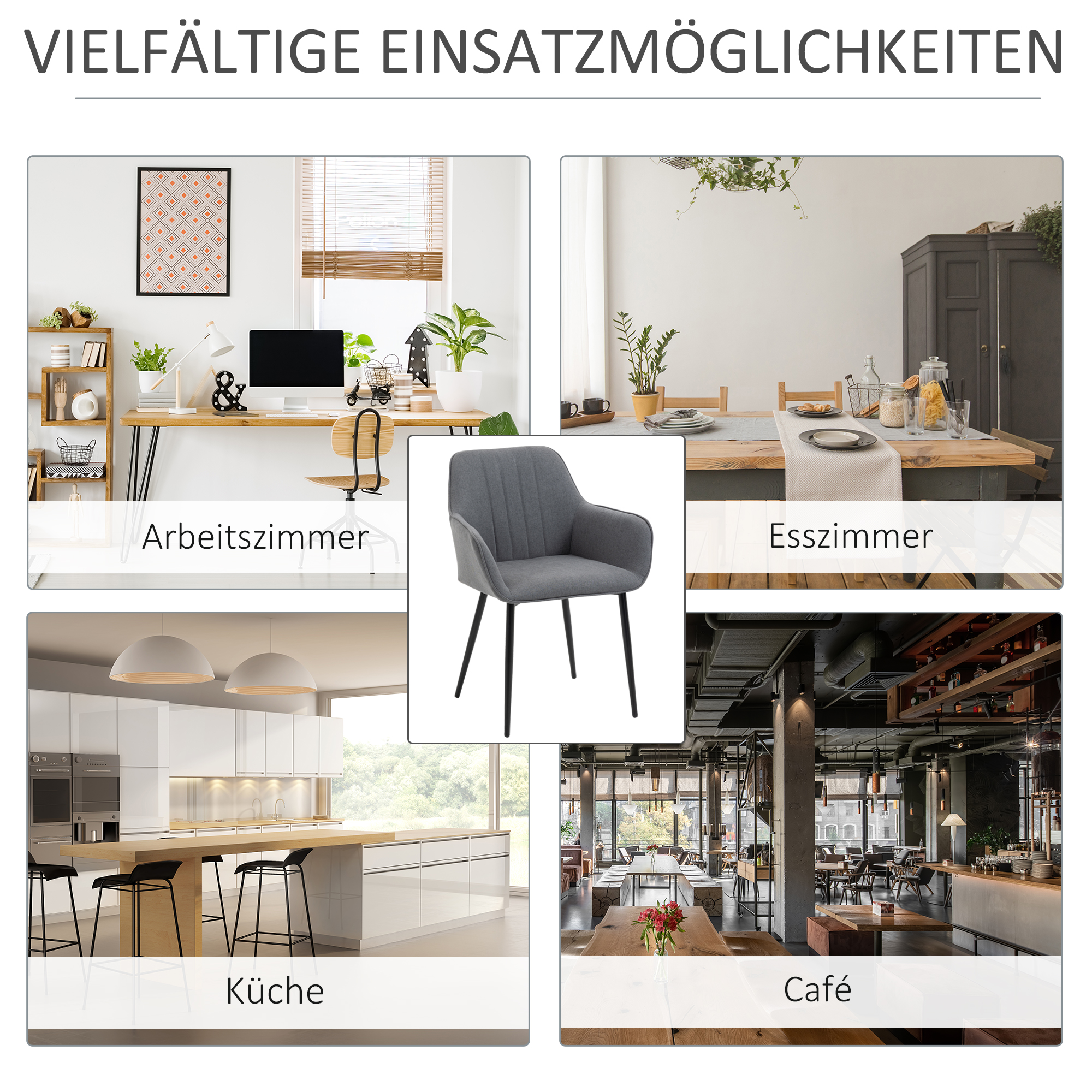 2er Set Esszimmerstühle Essstühle Polsterstuhl mit atmungsaktivem Leinenbezug Wohnzimmerstuhl Sessel Küchenstuhl mit Rückenlehne Armlehne Leinen Dunkelgrau 59,5 x 56,5 x 81 cm