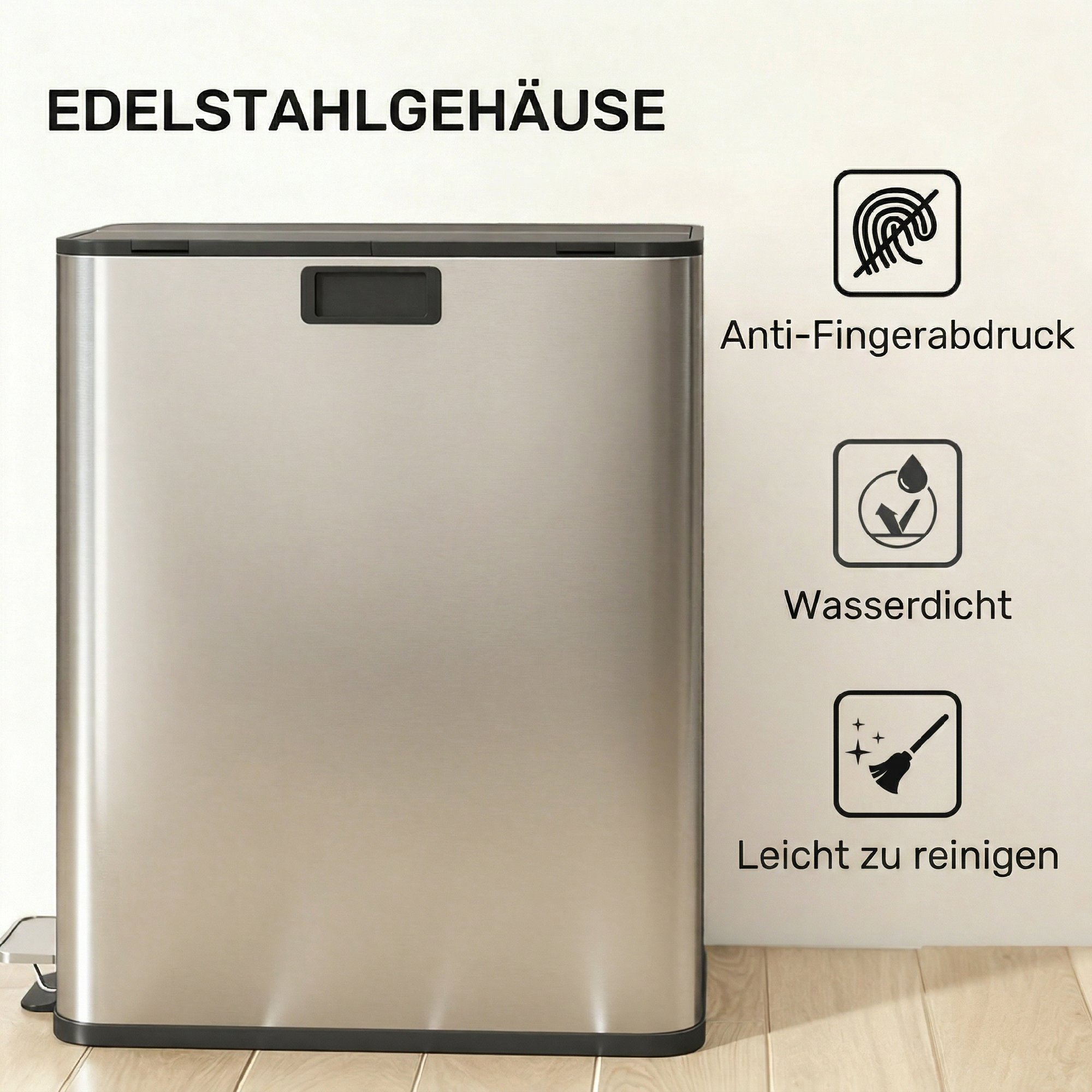 Küchenmülleimer 2 x 28L Edelstahl-Tretmülleimer mit Soft-Close-Deckel, herausnehmbaren Inneneimern