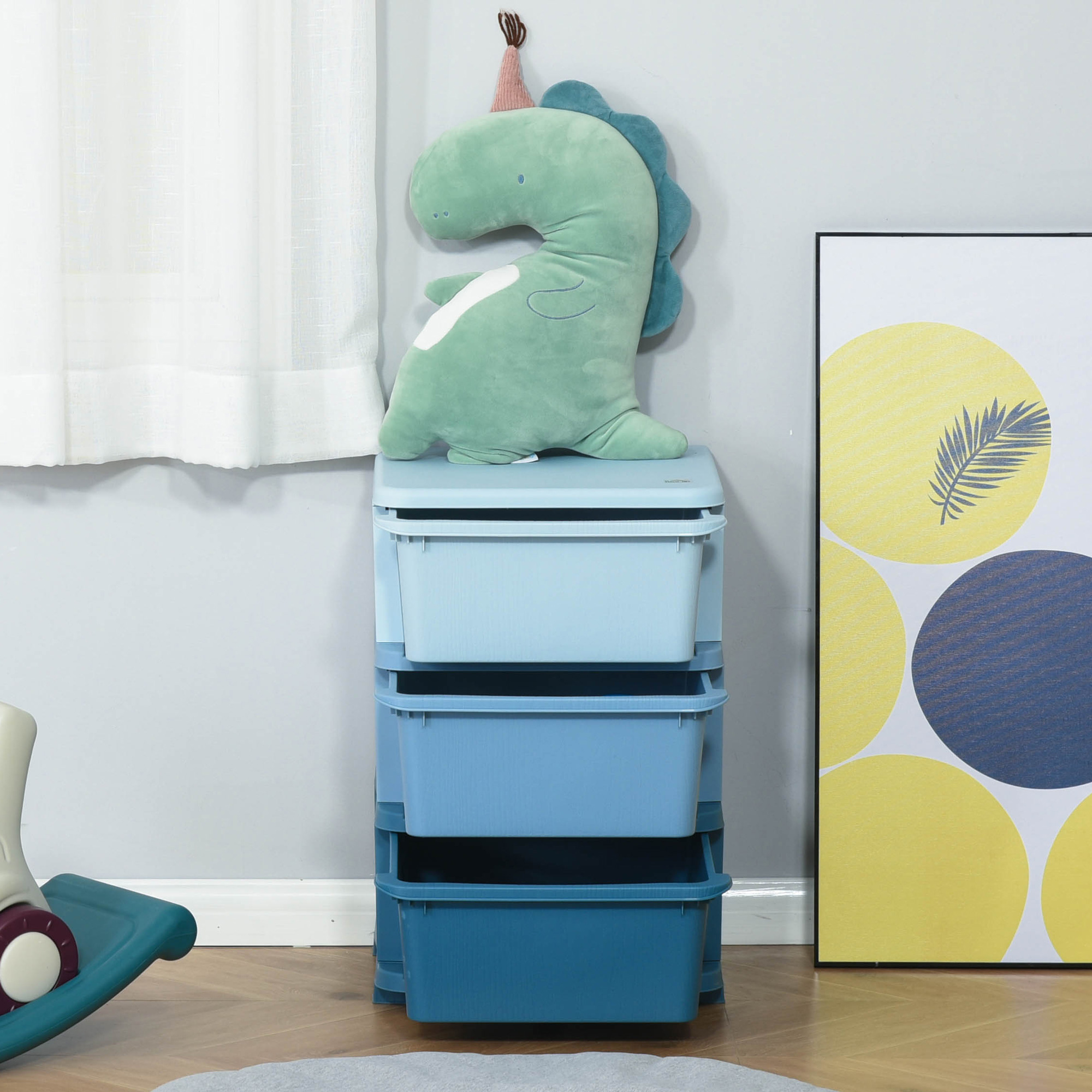 Aufbewahrungsboxen für Kinder, 3 Schubladen, abgerundete Kanten, erhöhtes Design, 37x37x56,5 cm, Blau