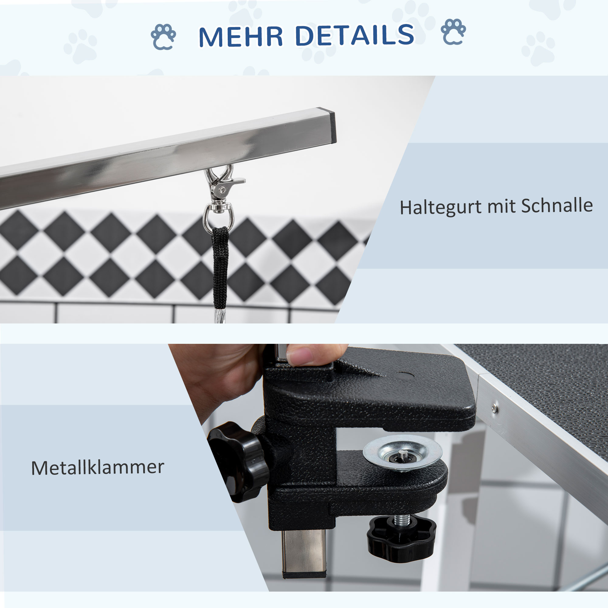 Haustierpflegetisch Haustier Trimmtisch Hunde Schertisch mit Schlingen Hundepflegetisch für Haushaltsbaden Haartrocken und Haarschneiden höhenverstellbar Schwarz