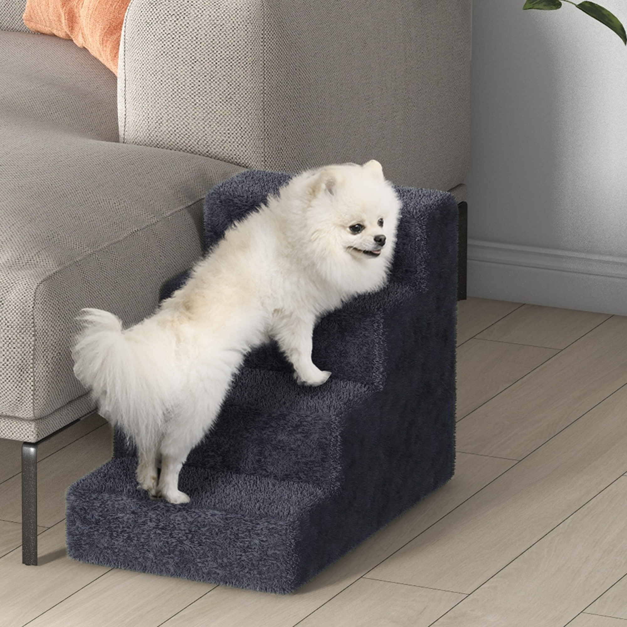 Hundetreppe 4-Stufig Abnehmbarer Bezug Für Kleine Hunde 44 cm Dunkelgrau