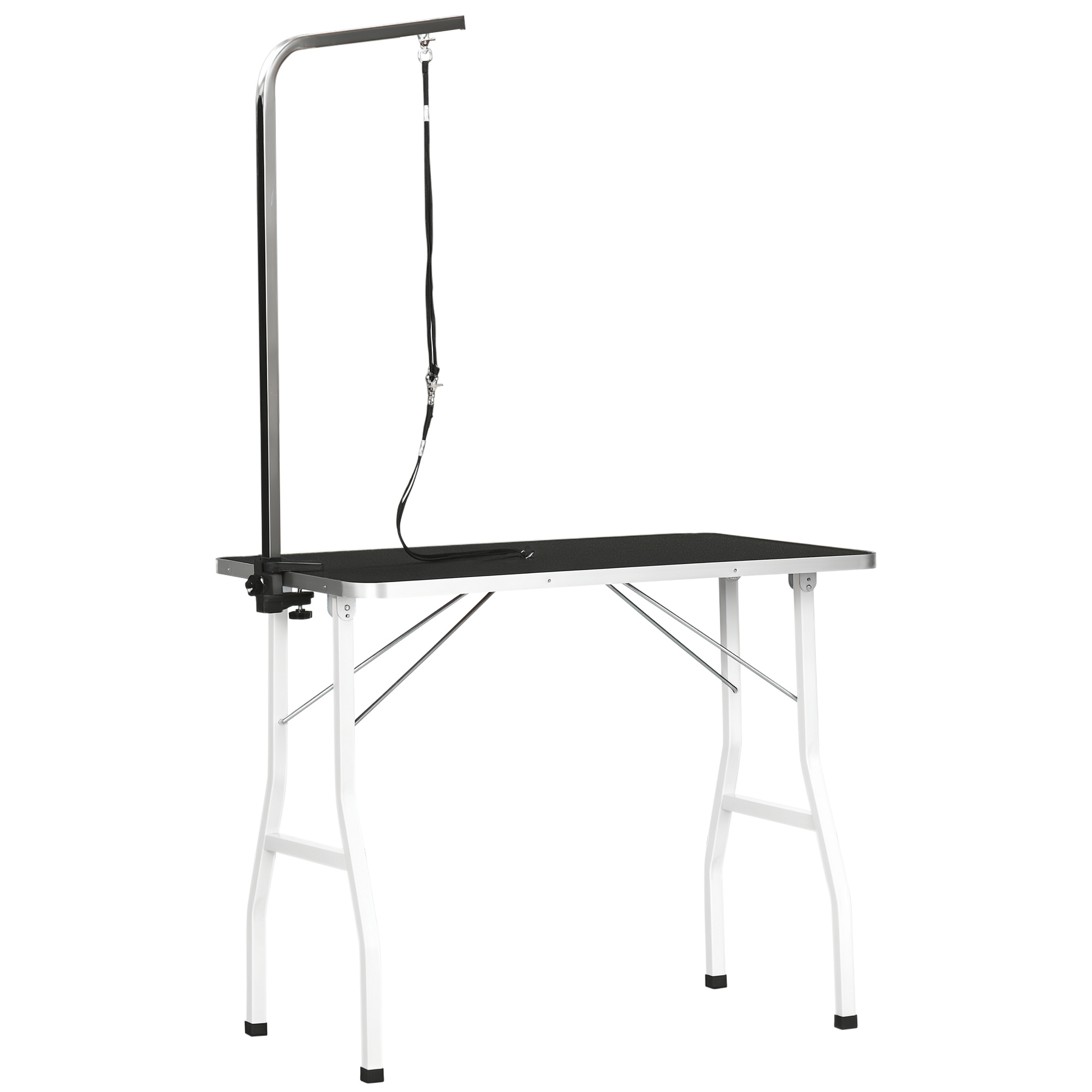 Trimmtisch für Hunde Hundepflegetisch klappbar, Haustierpflegetisch mit höhenverstellbarem Galgen, Schlingen, rutschfest Oberfläche, Schertisch bis 150 kg, 91,5 x 61,5 x 76 cm, Schwarz
