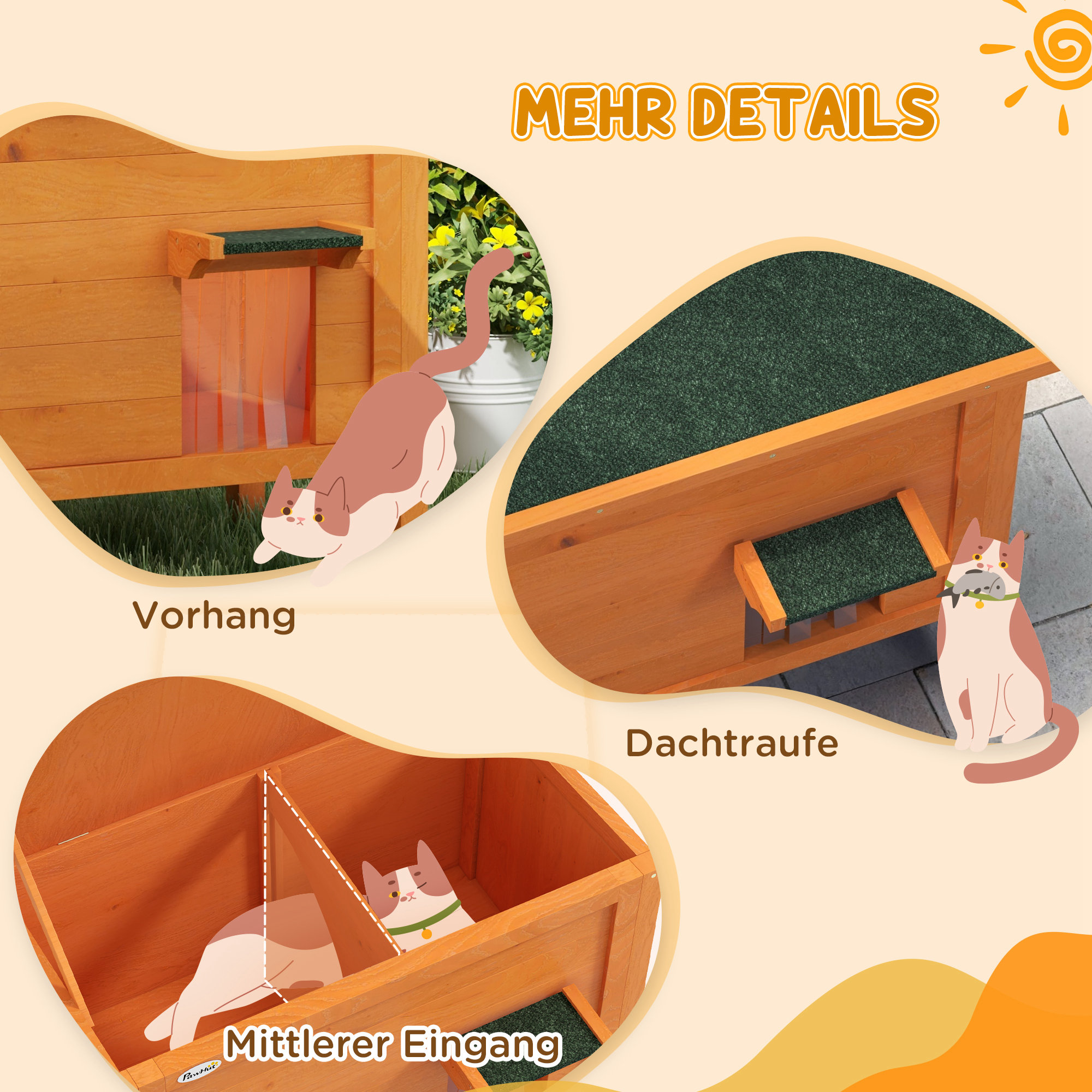 Katzenhaus Outdoor-Katzenhaus Katzenhütte, wetterbeständig, 1 Fenster, 1 Eingang, 85 x 50 x 68,5 cm, Orange+Grün