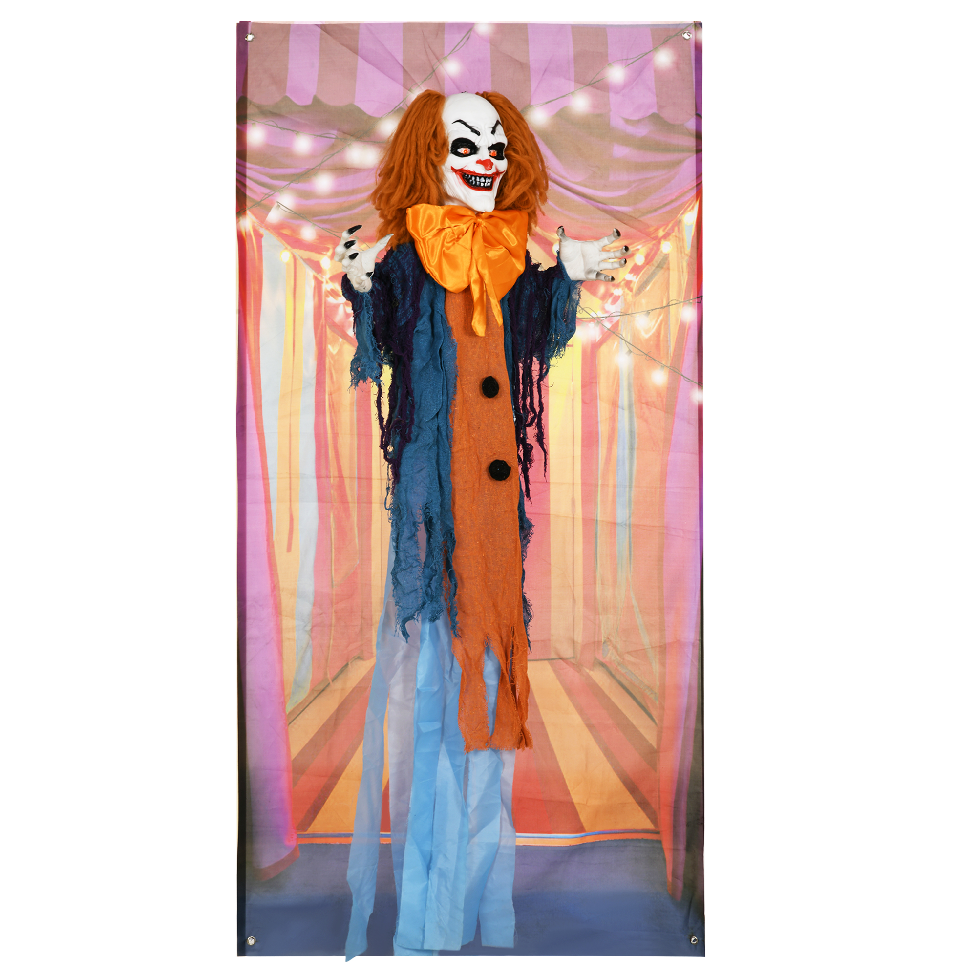 Horrorclown, Helloweendeko, aktiviert mit Geräusche/Berührung, rote Augen, Sound, 168 cm