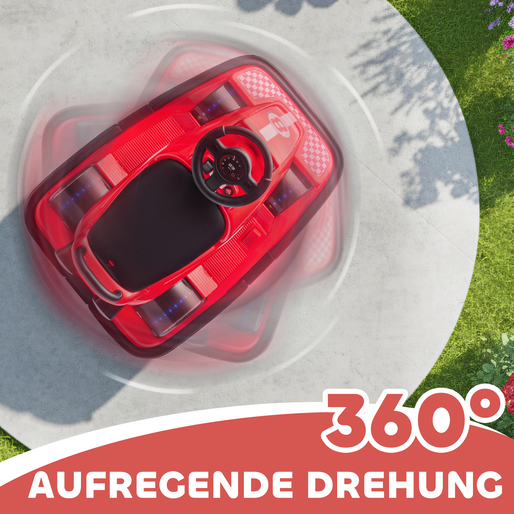 Autoscooter für Kinder, um 360 Grad drehbar, Lenkrad, LED-Lichter, Musikfunktion, 3-8 Jahre, Rot