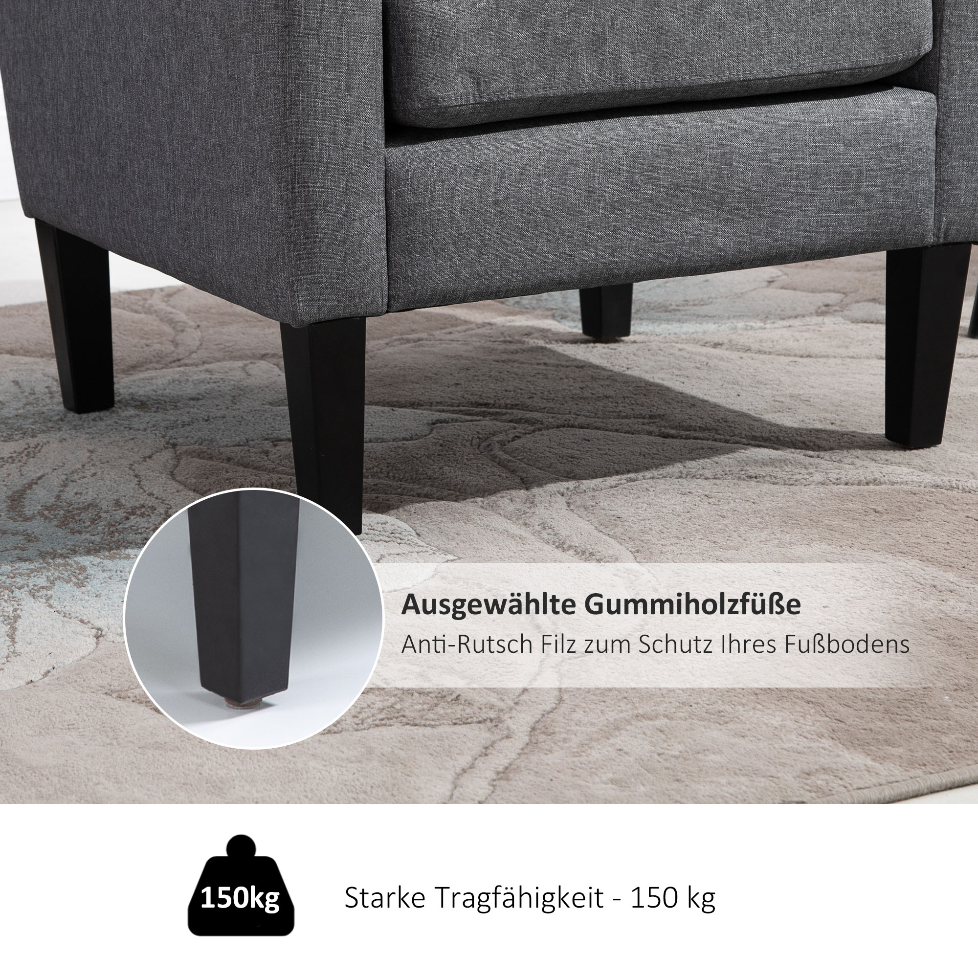 Einzelsessel, Relaxsessel, Polstersessel mit Holzfüßen, Stoff in Leinenoptik, 66 x 72 x 74 cm, Hellgrau