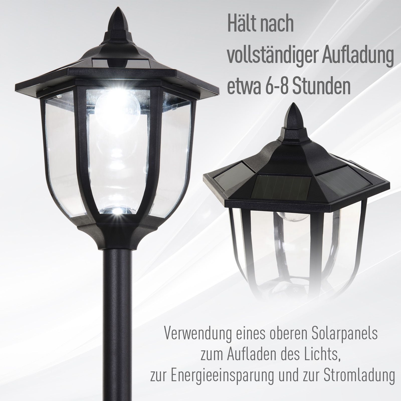 Solar LED Gartenlaterne, Laterne aus Kunststoff, Außenleuchte für Innen und Außen 177 cm hoch, Gartenleuchte, 30/60 Lumen, für Garten Balkon Deko Schwarz
