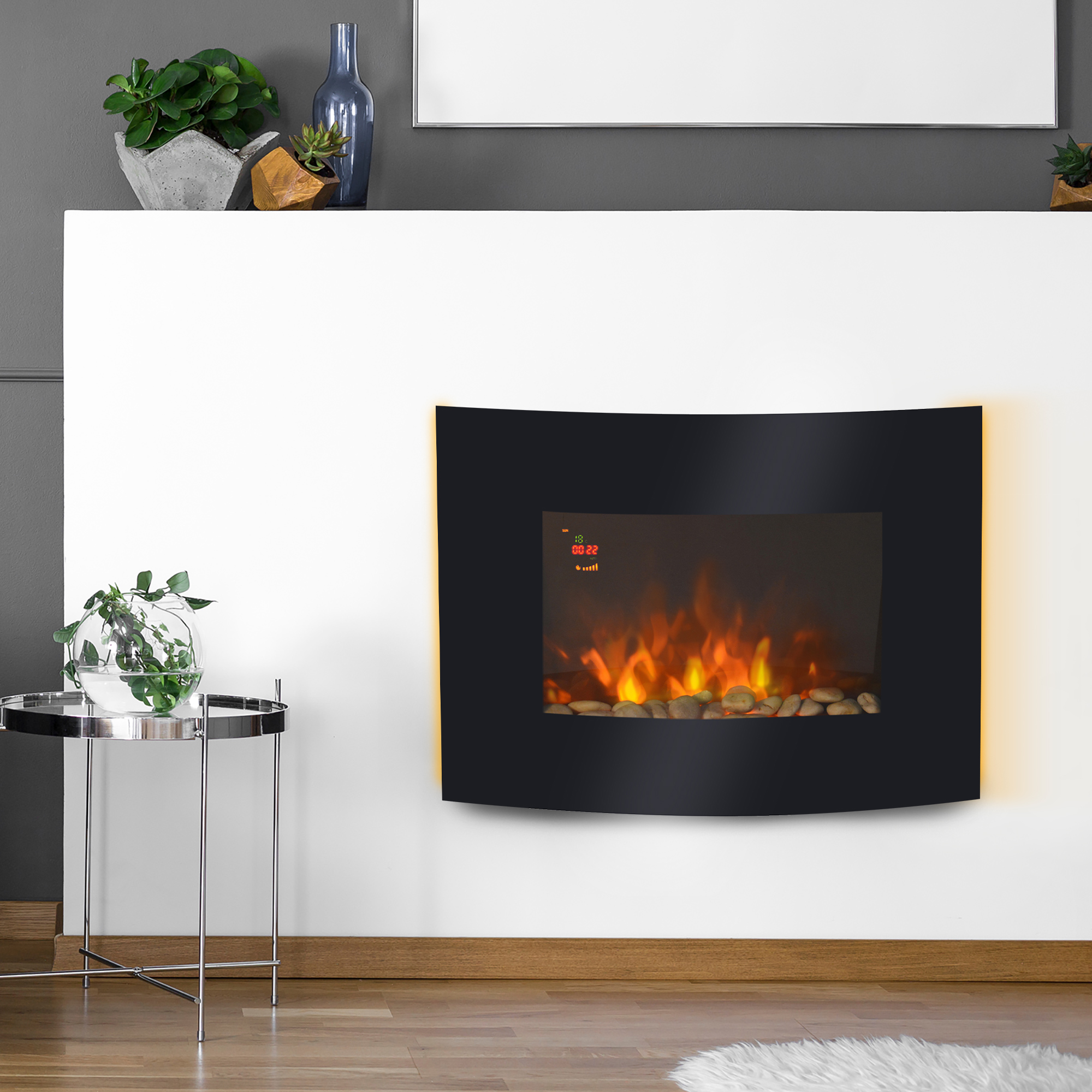 Elektrokamin Kamin Kaminofen Elektrischer Wandkamin 65 x 11,4 x 52cm