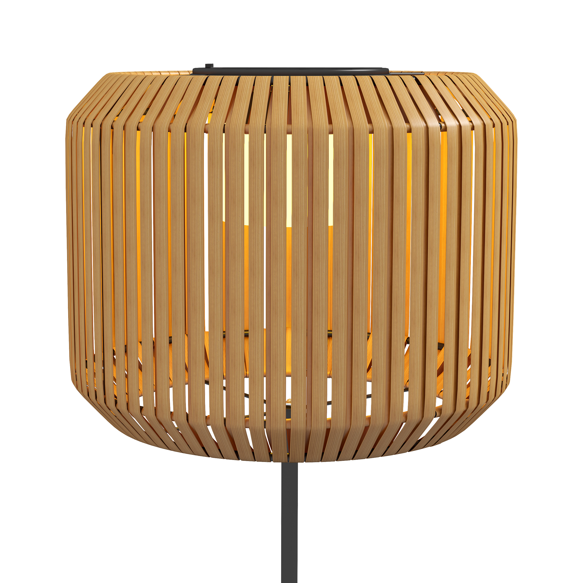 Rattan Außenleuchte, Solar Gartenlampe, Einschaltautomatik, LED, wetterfest, Metallrahmen, Ø34 x 130cm, Schwarz/Gelb