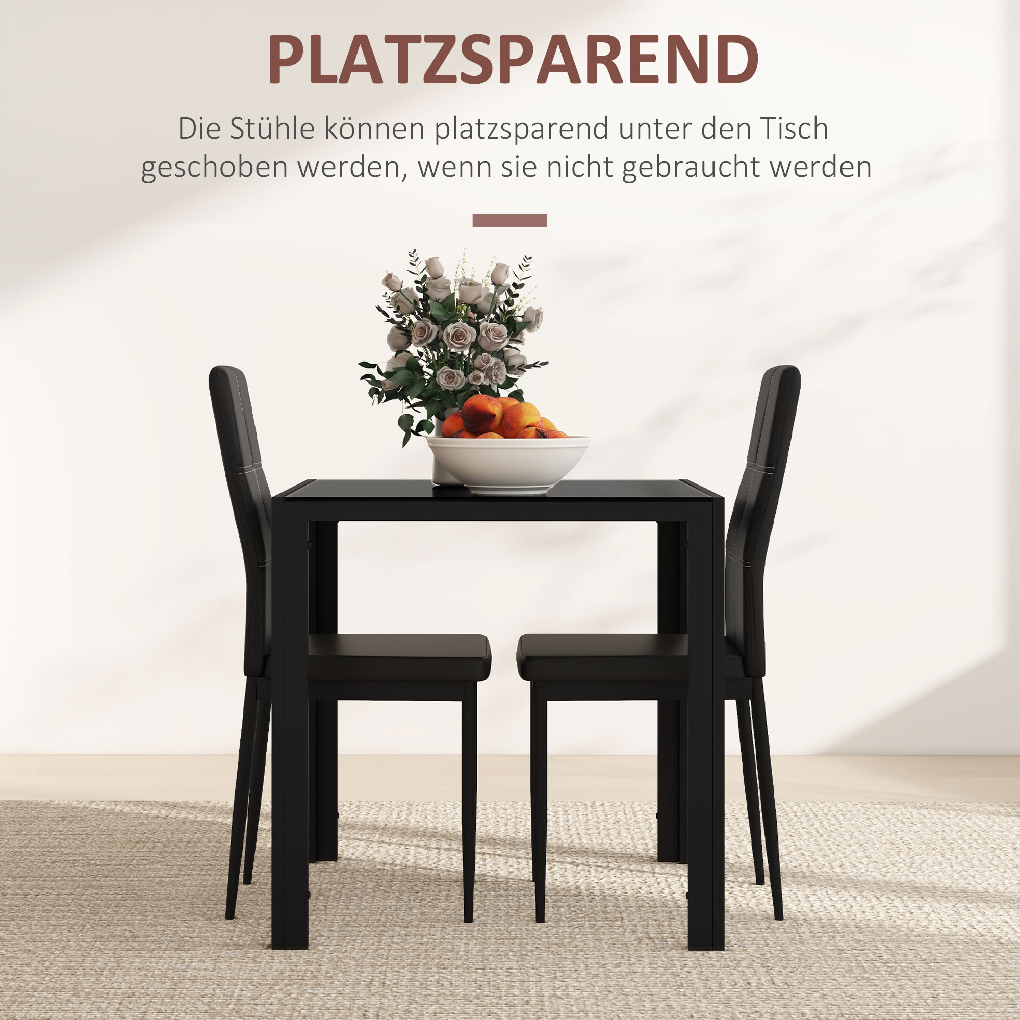 Essgruppe Esstisch mit 2 Stühlen Platzsparend Esszimmergruppe Sitzgruppe Schwarz
