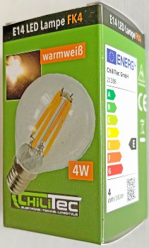 LED Tropfenlampe E14 "Filament T4" / 3000k, 500lm, 230V/4W, warmweiß