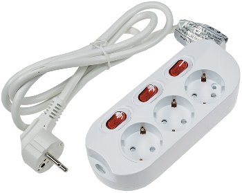 Steckdosenleiste mit Einzelschaltung, 3-fach, weiß, 1,5m Kabel