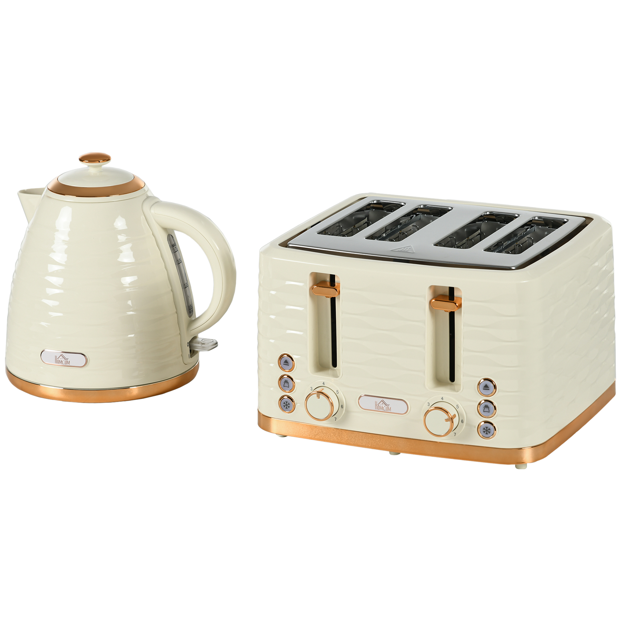2-in-1 Toaster- und Wasserkocher-Set, 7 Bräunungsstufen, Auftau- und Aufwärmfunktion, Beige