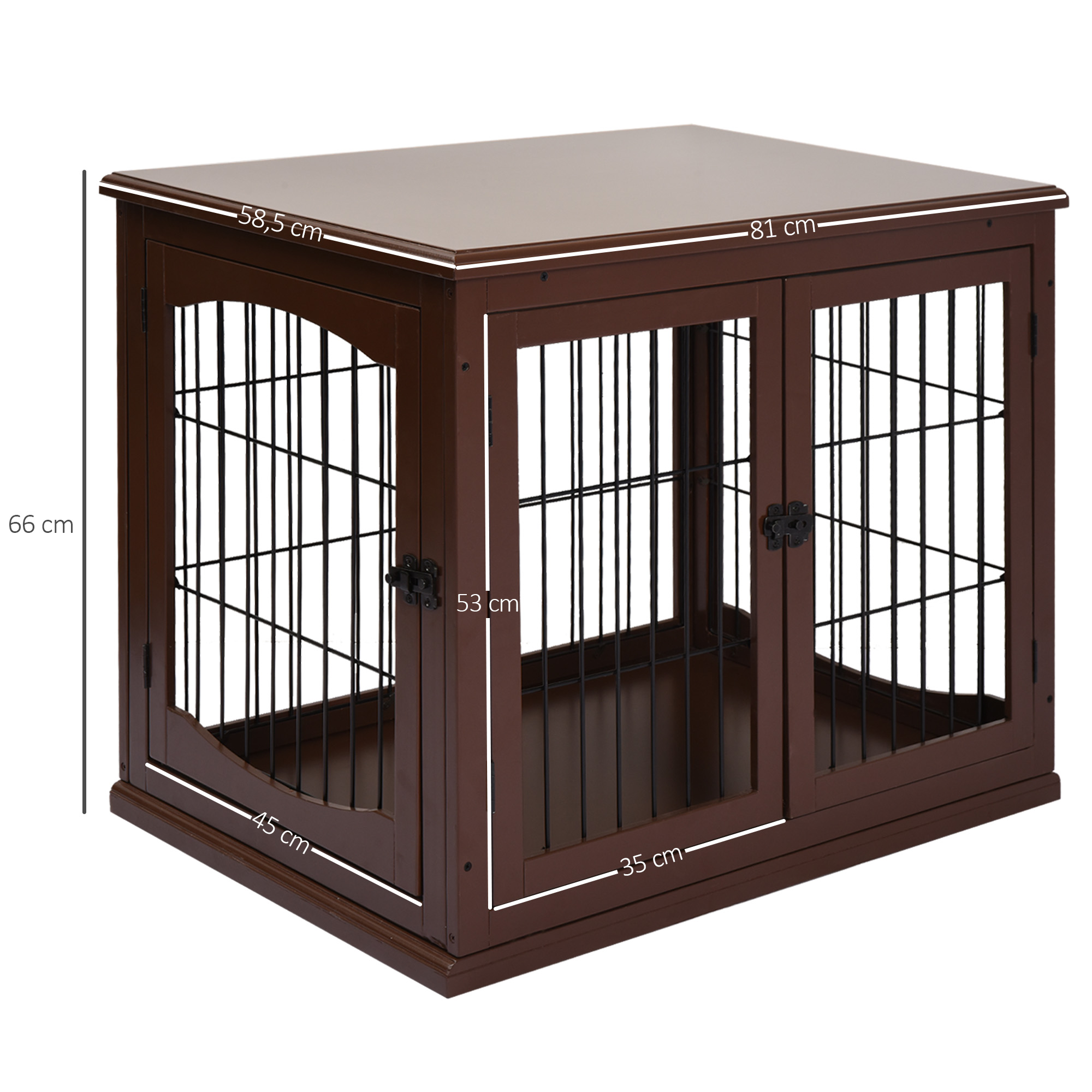 Hundebox, 2 Eingänge, abschließbar, MDF und Metall, 58,4 x 81,3 x 66 cm, Schwarz