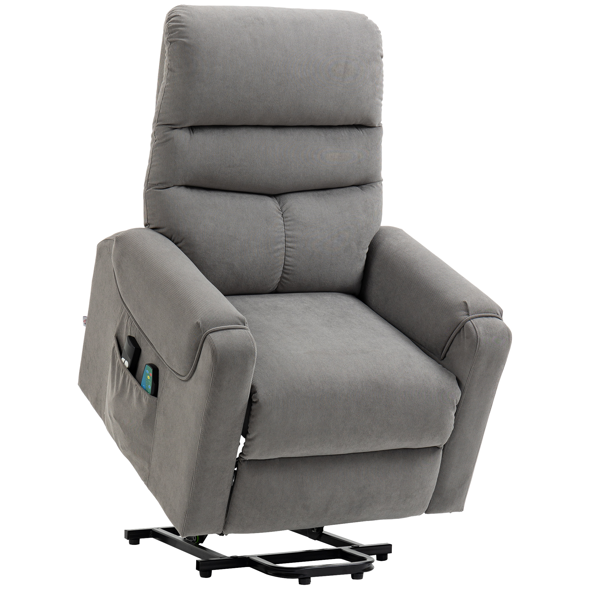 Fernsehsessel mit Aufstehhilfe Elektrisch, Massagesessel mit Liegefunktion und Wärmefunktion, Relaxsessel mit Fernbedienung und Seitentasche Verstellbar Polyester-Gewebe Dunkelgrau