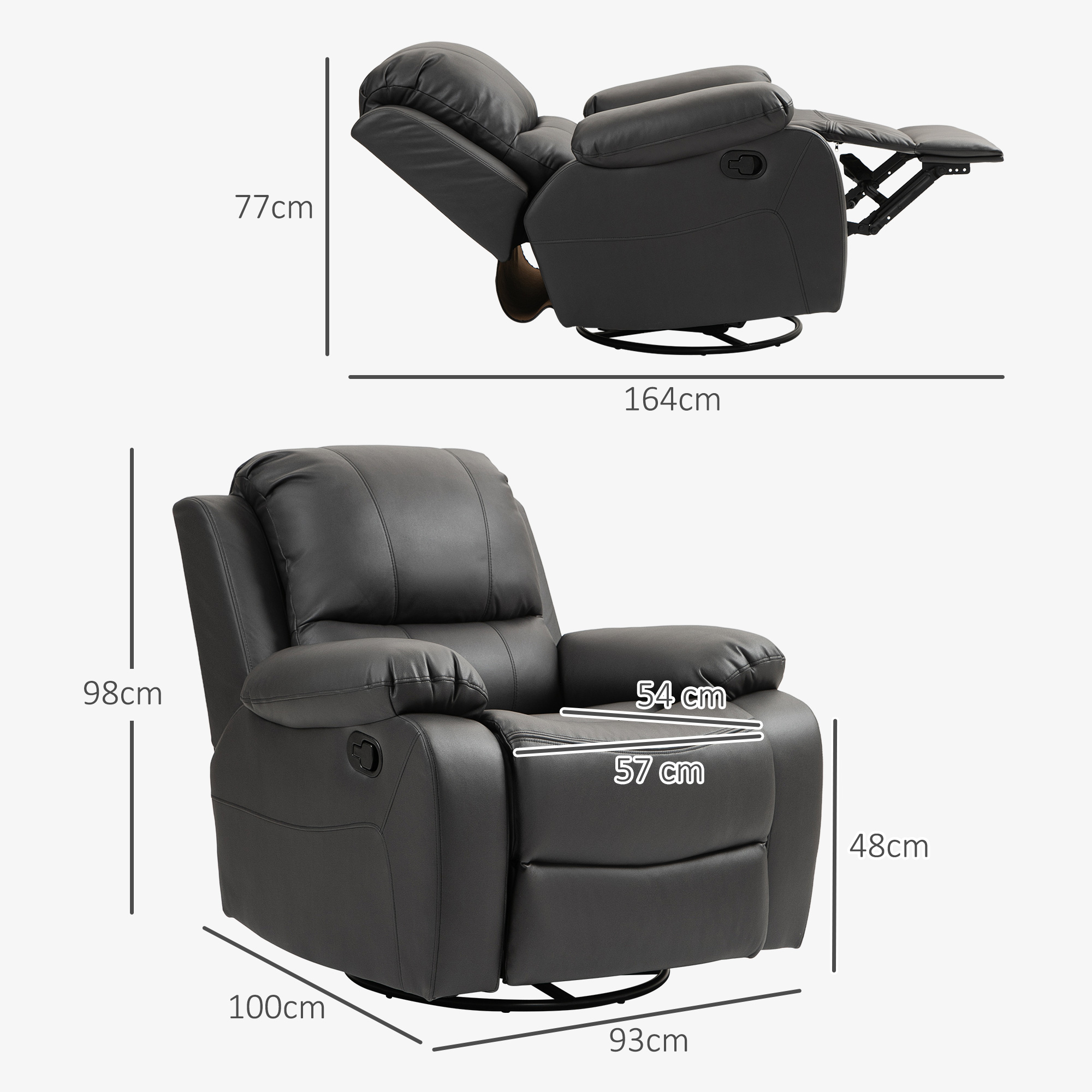 Relaxsessel, verstellbare Lehne & Fußstütze, drehbar, bis 150 kg, Stahlrahmen, 93x100x98cm, Schwarz
