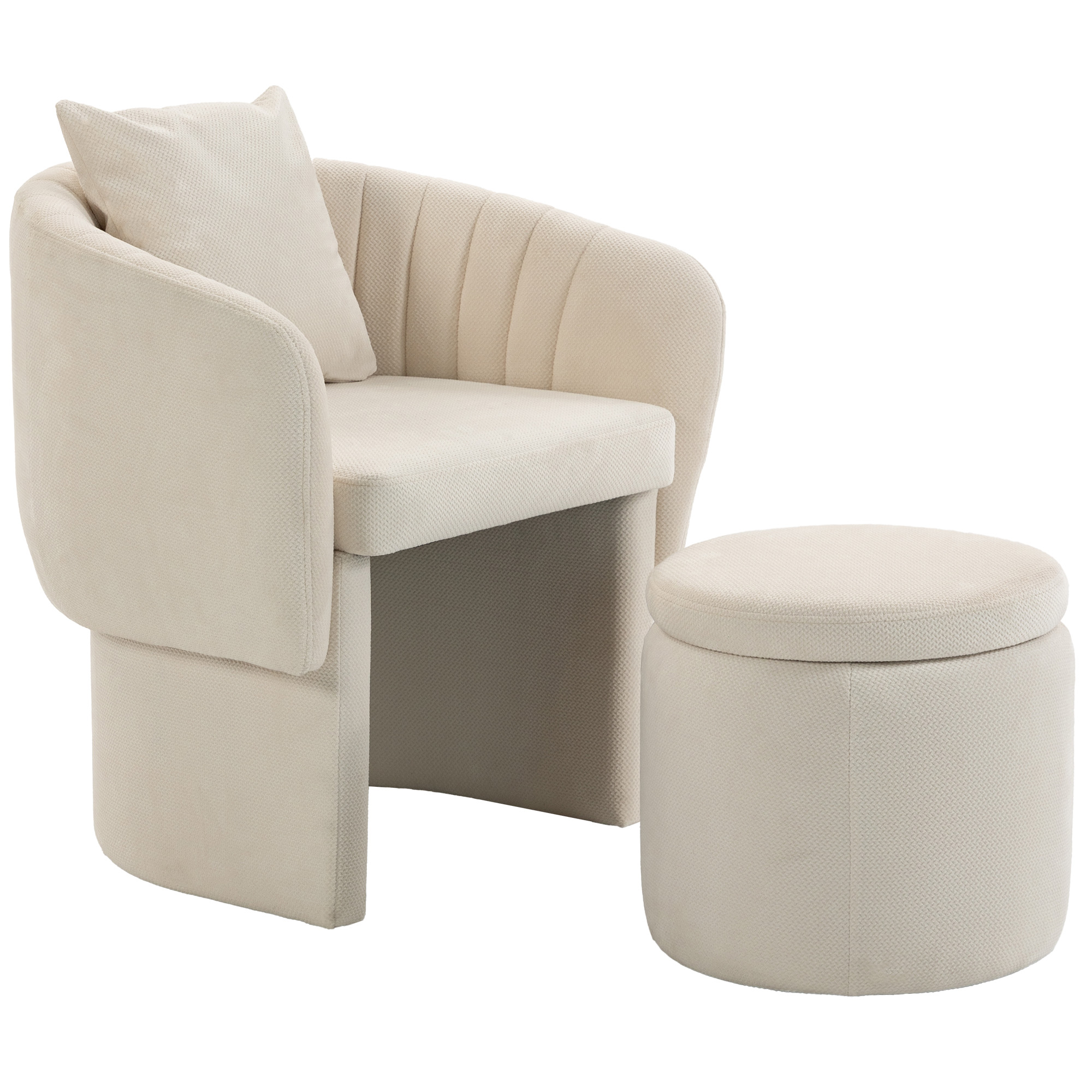 Relaxsessel mit Hocker Loungesessel mit Geschwungene Rückenlehne, Armlehnen, Nordischer Chenille Gepolstert Beige