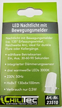 LED Nachtlicht mit Bewegungsmelder / 230V, Licht Warmweiß, On/Off/Auto