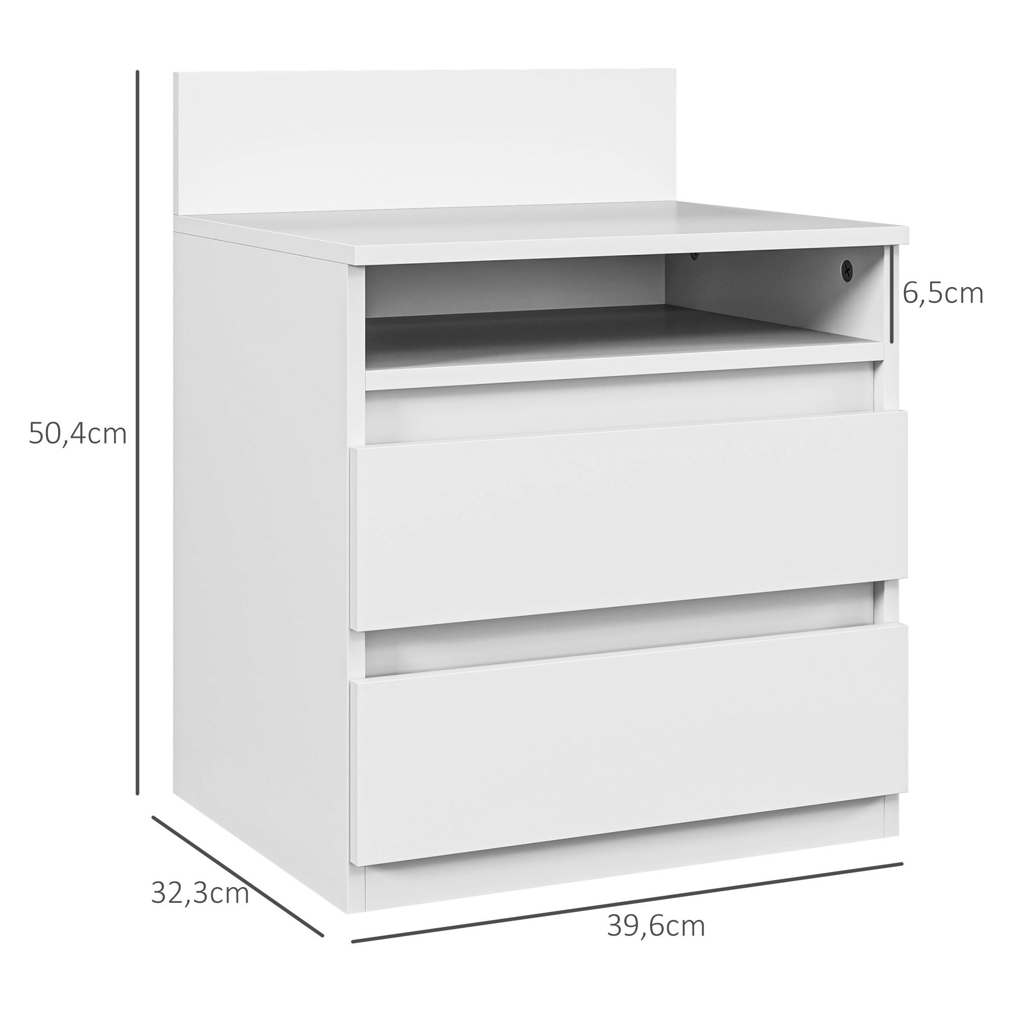 Nachttisch im 2er-Set mit Schubladen und Ablage, moderner Beistelltisch, für Schlafzimmer, Weiß