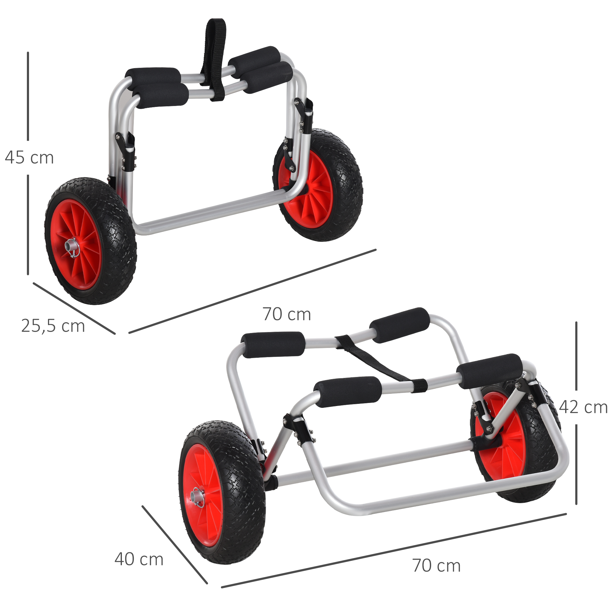 Kanuwagen klappbar bis 90 kg Alu Transportwagen Kajakwagen Bootswagen mit Gurt Räder gepolstert Surfwagen Kanuwagen Bootstrailer Trolley für Surfbrett Board Schlauchboot