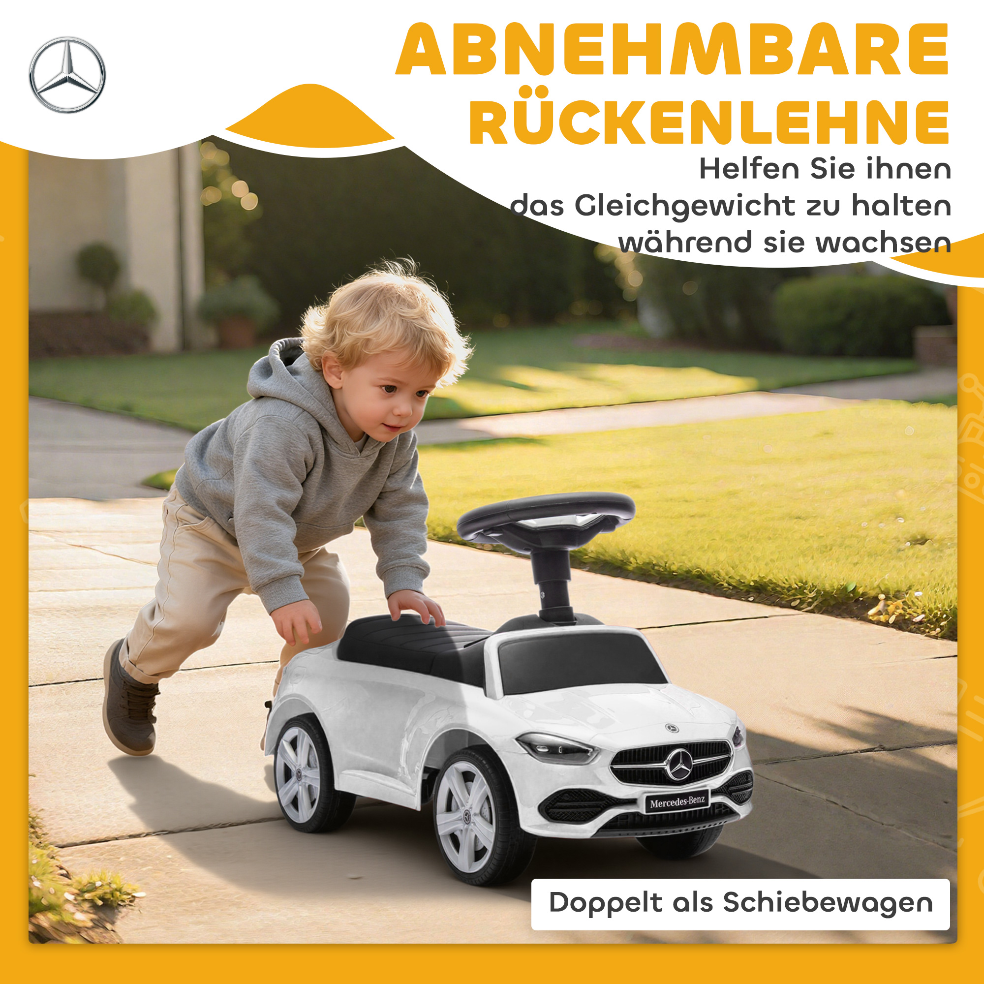 Mercedes-Benz C-Class Rutschauto mit Hupe, Motorgeräuschen, Stauraum, für Kinder 18-36 Monate, Weiß