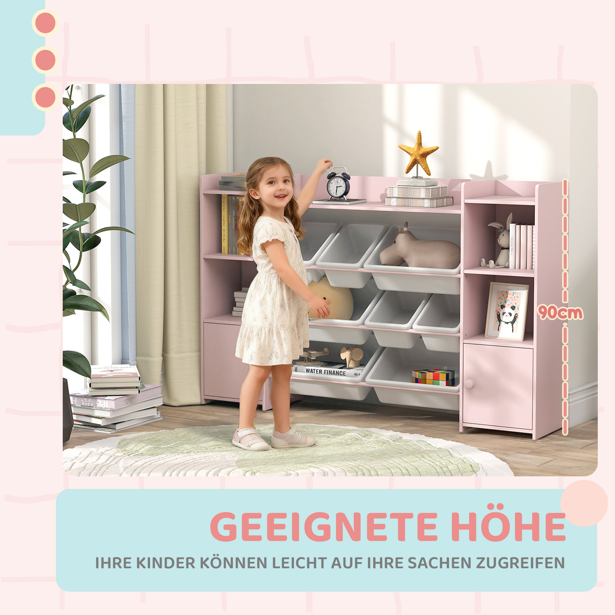 Kinder-Aufbewahrungsregal, Regal für Spielzeug und Bücher, zum übersichtlichen Aufräumen, 8 herausnehmbare Boxen, Rosa