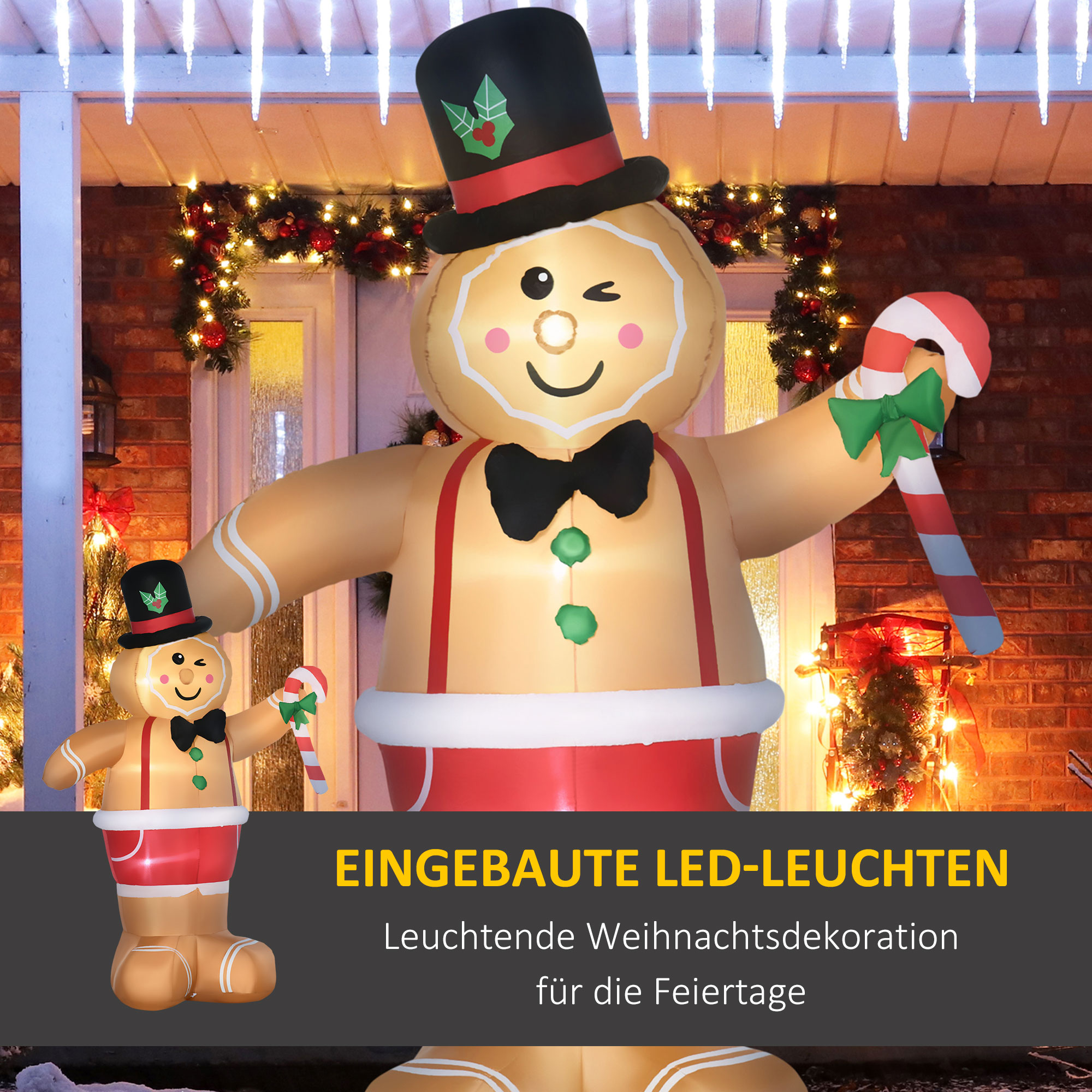 Aufblasbare Weihnachtsfiguren Aufblasbarer Lebkuchenmann, 2 m, inkl, Gebläse, Mehrfarbig