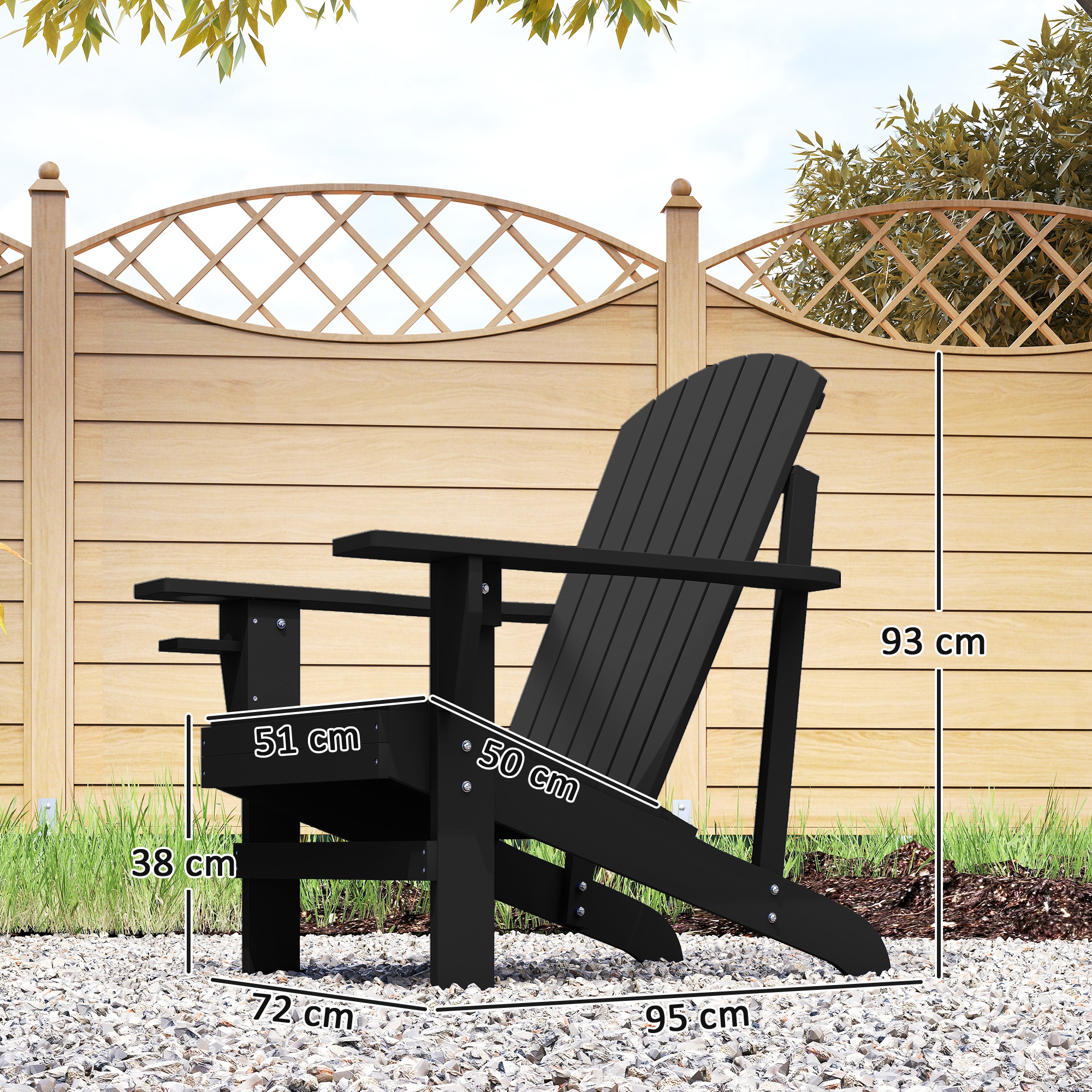 Adirondack-Gartenstuhl mit Becherhalter Gartenliege Balkonstuhl Massivholz Schwarz 72 x 95 x 93 cm