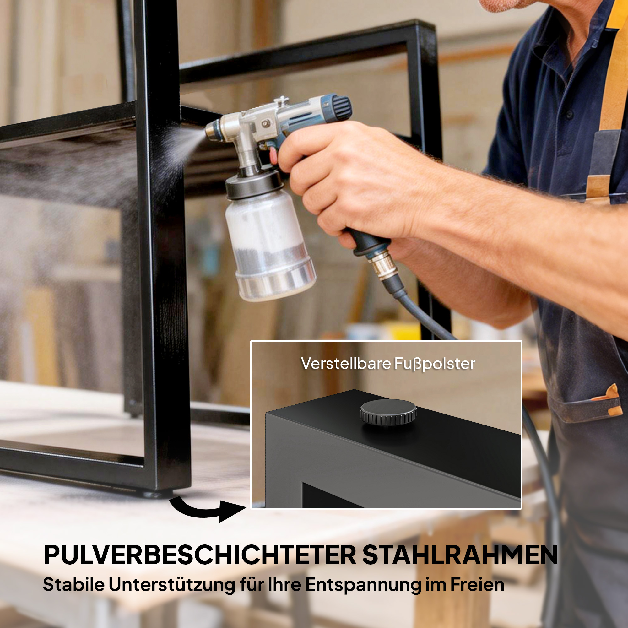 3-teiliges Balkonmöbel Set 2 Sessel mit Tisch abnehmbar Sitz-& Rückenkissen atmungsaktiv Bezug Grau