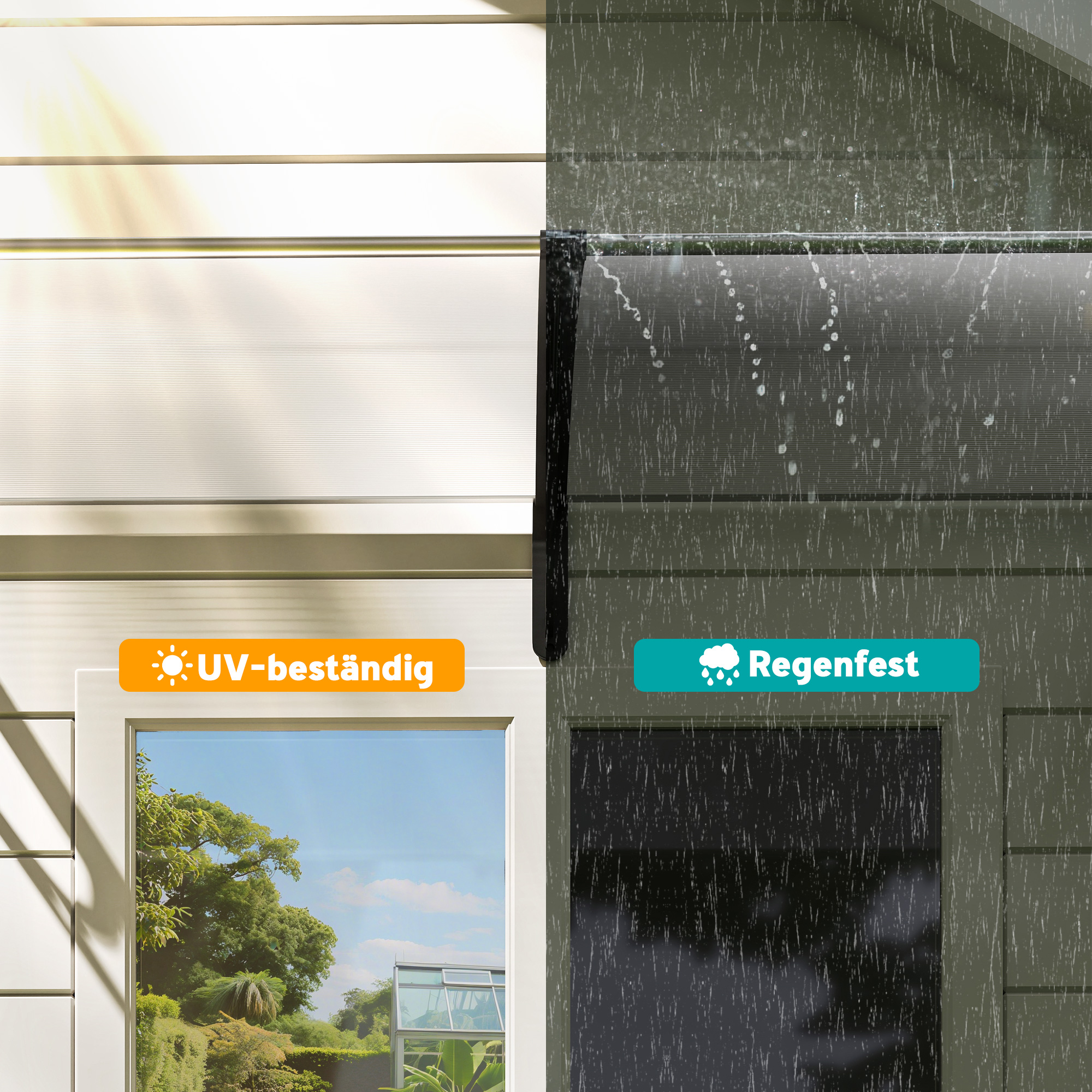 Pultvordach Vordach für Haustür 75x195x23 cm Überdachung 5mm Polycarbonat Sonnenschutz Regenschutz für draußen Alu Transparent