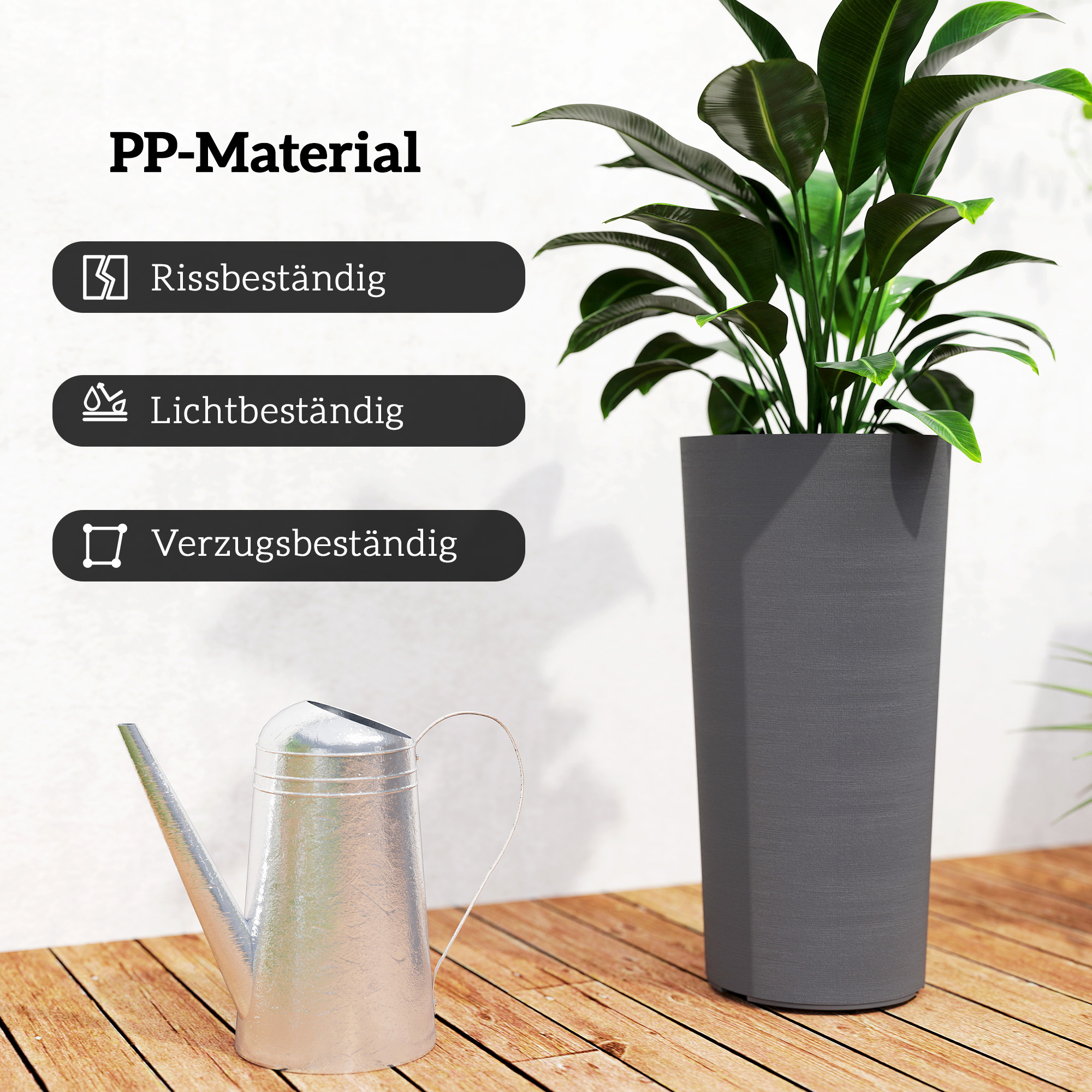 2er Set Blumentopf stapelbar Pflanzkübel mit Löcher 35x35 cm Pflanztöpfe Rund Dunkelgrau