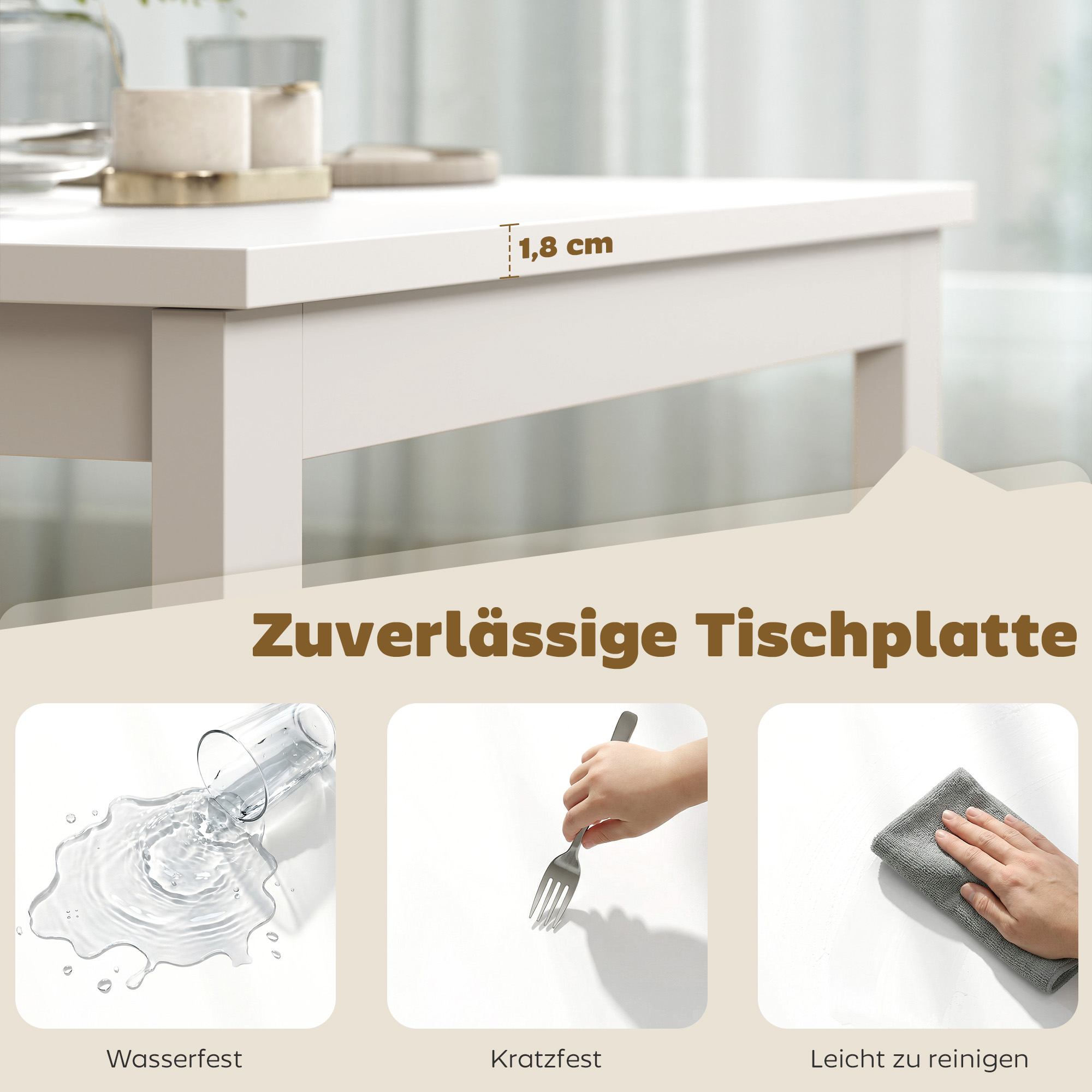 ausziehbarer Esstisch 80-120 cm für 4-6 Personen, Platzsparender Küchentisch mit einfacher Ausziehfunktion, Natur