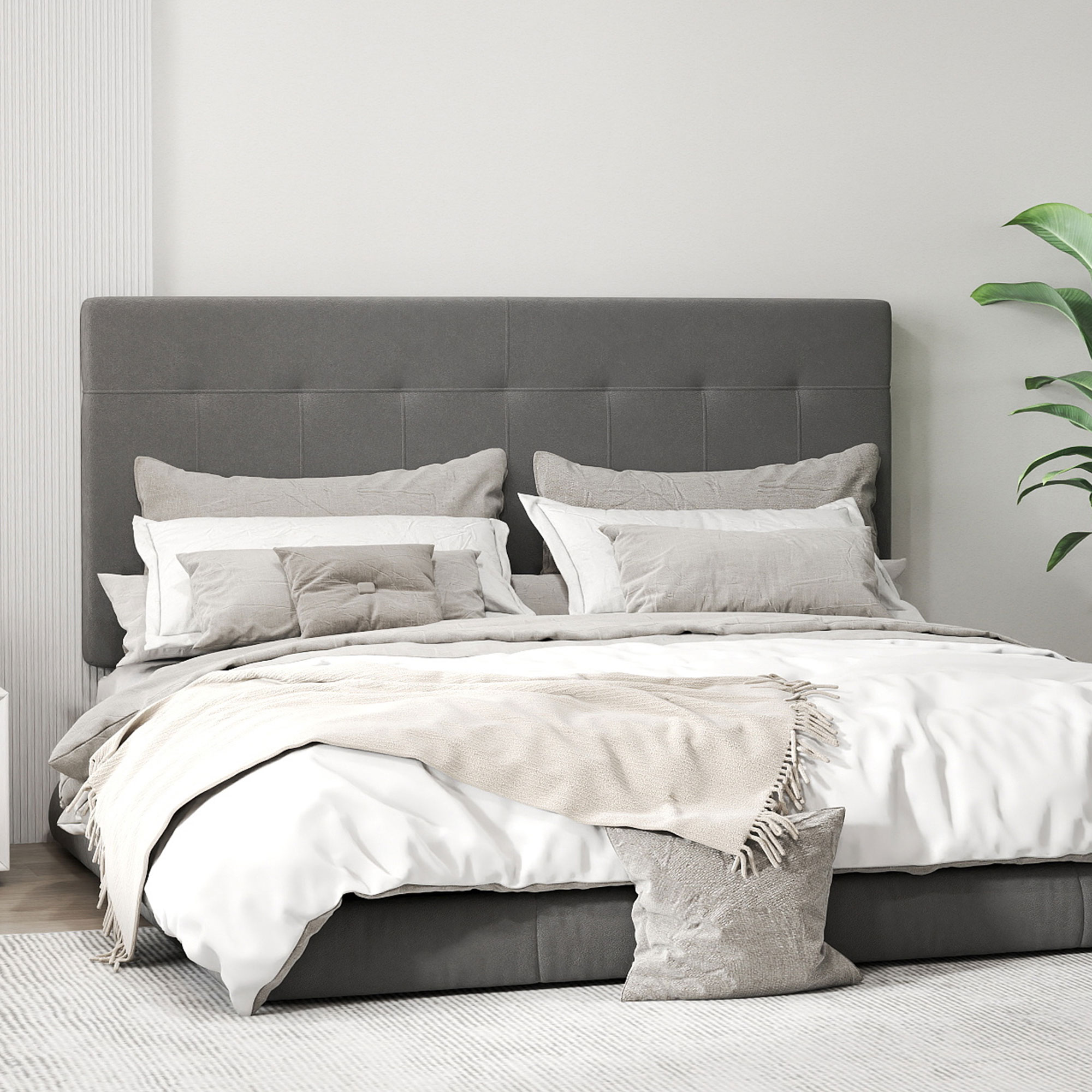 Kopfteil 3-fach höhenverstellbar Bettkopfteil mit Metallbeinen Samtoptik für Schlafzimmer 140x10x106/116/126 cm Grau