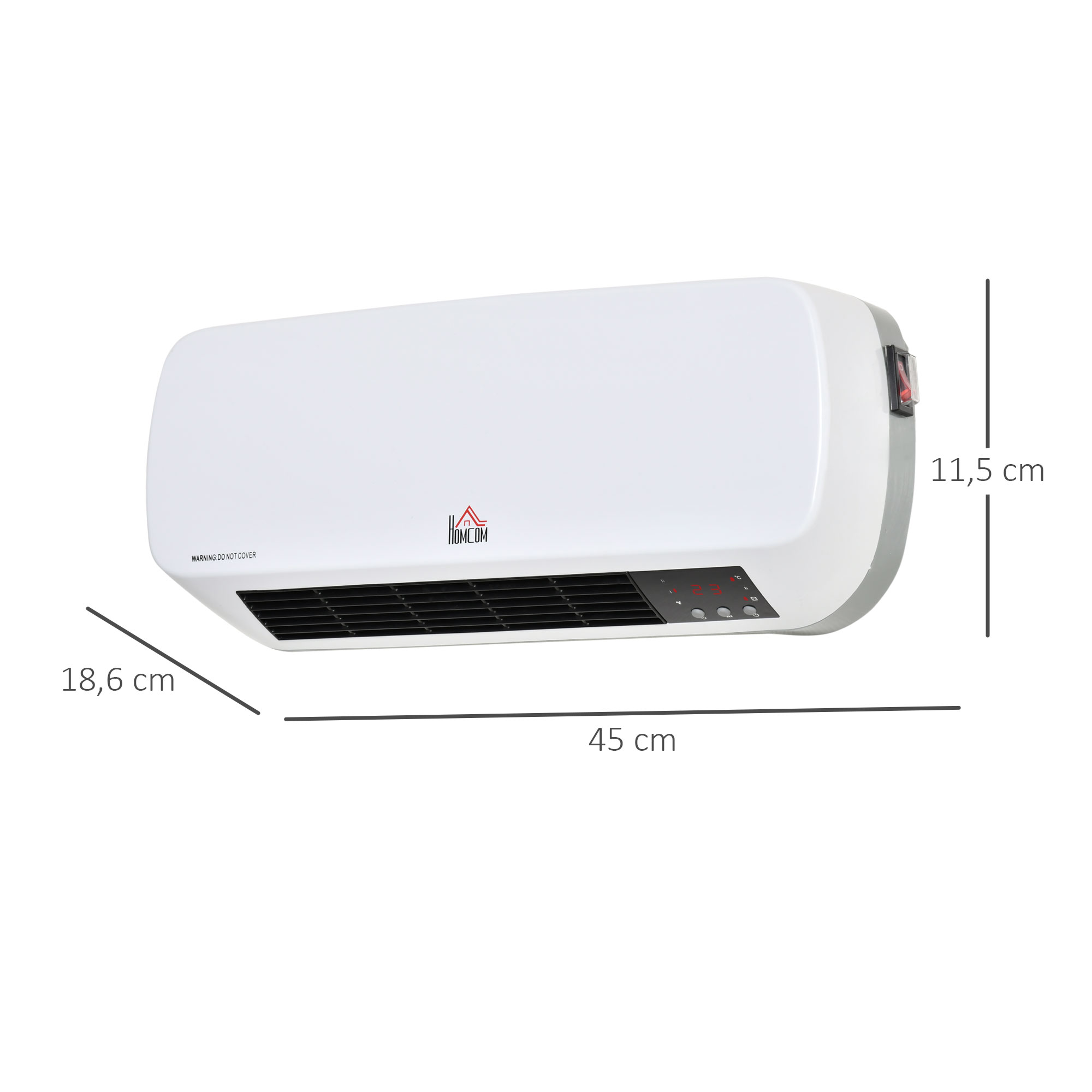 Heizlüfter zur Wandmontage 2000W mit Fernbedienung 2 Heizmodus LED-Display 12h Timer für Badezimmer