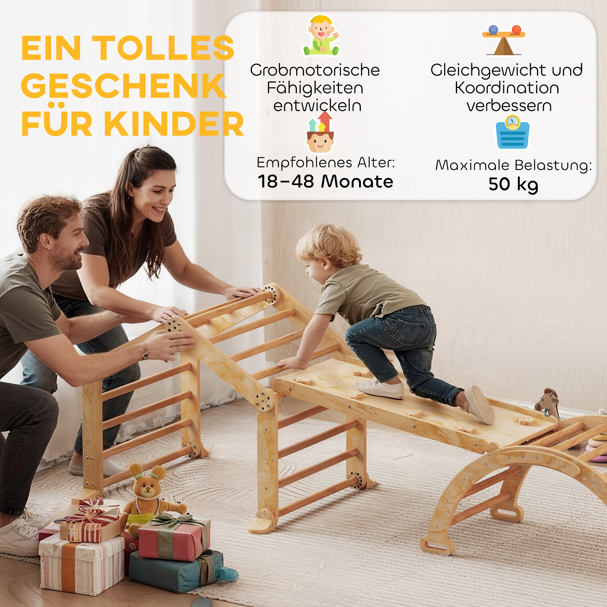 9-in-1 Indoor-Klettergerüst, Rampe, Rutsche, Leiter, Schreibtafel, für Kleinkinder, Holz