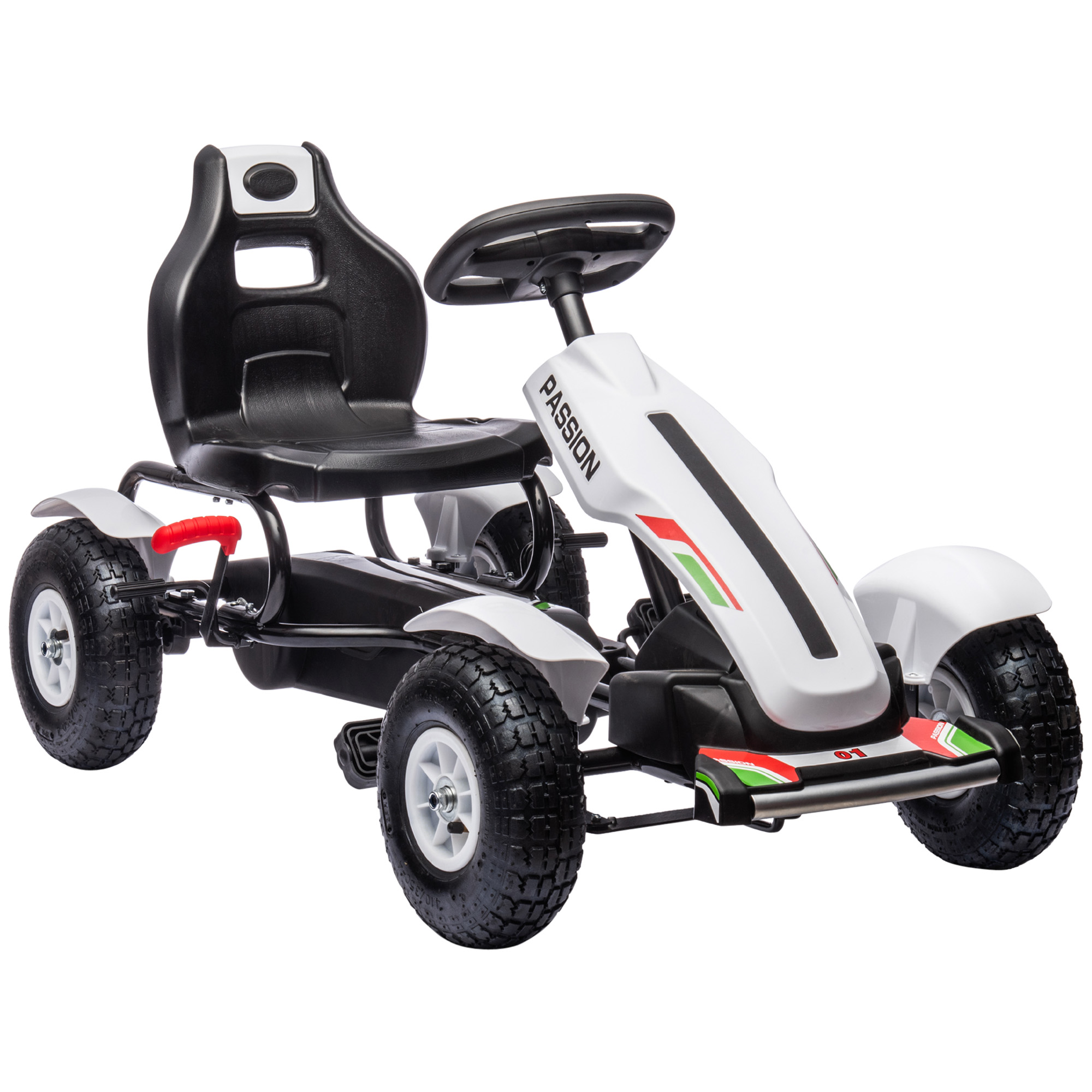 Gokart Tretauto mit Handbremse, verstellbarem Sitz, Vor- und Rückwärtsgang, bis 50kg für Kinder 5-12 Jahren Weiß
